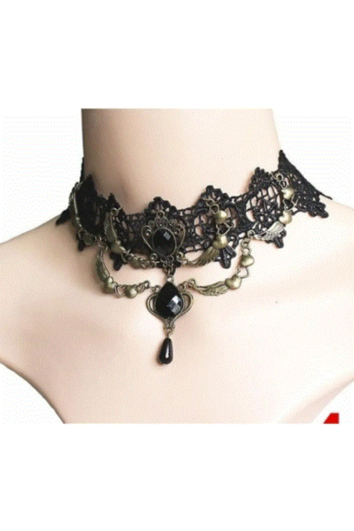 Vintage Black Lace Gothic Necklace - Lace Choker Necklace Adjustable Chain,