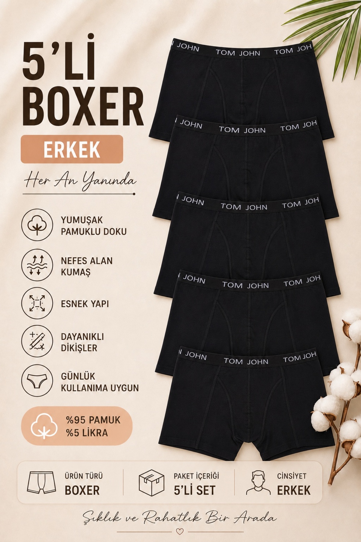 Men's Boxer 5-Pack Lycra Black