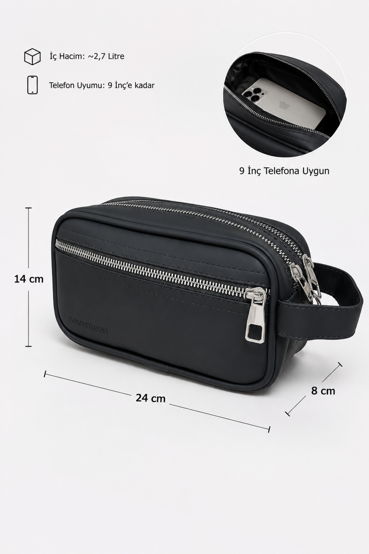 Catwins Erkek Siyah Büyük Boy Portföy & Clutch & Traş El Çantası görsel 4