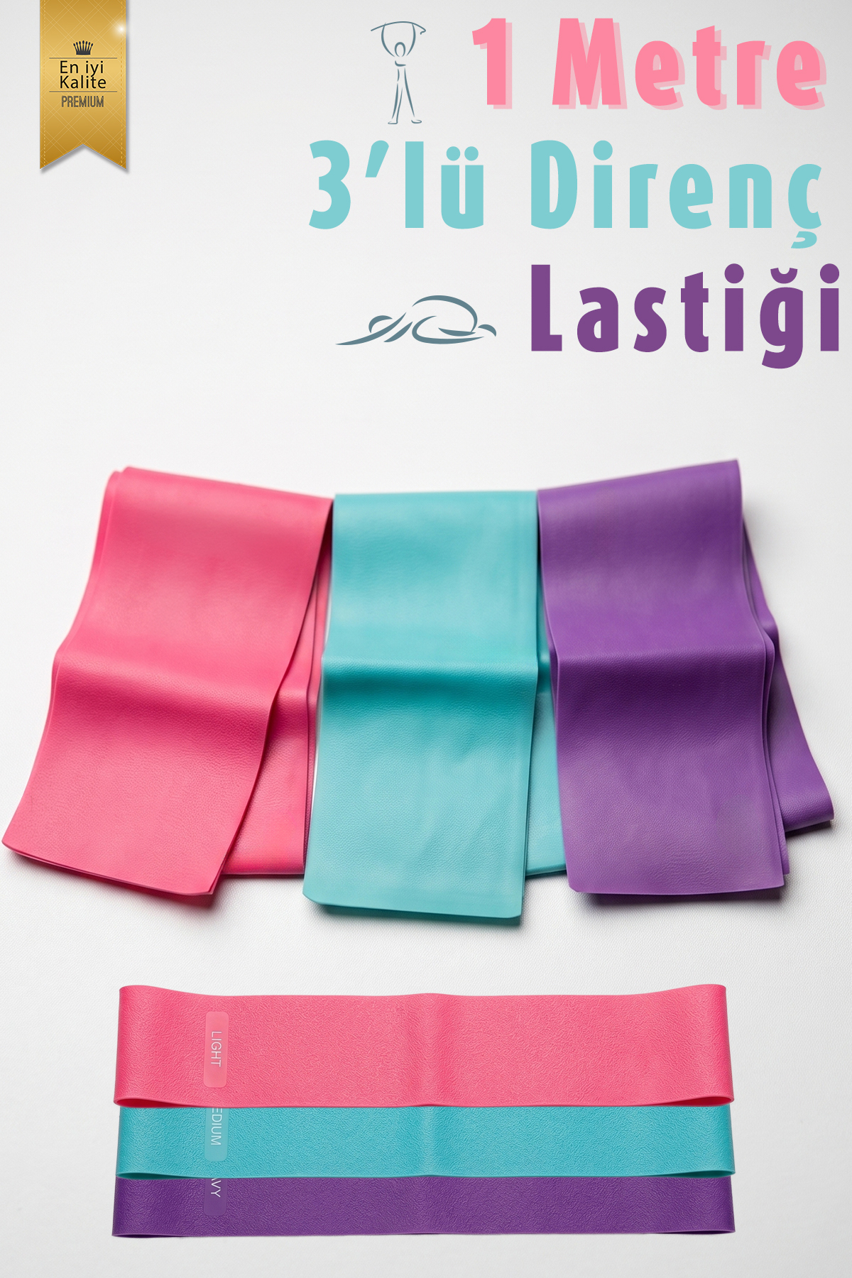 Hsport 115cm Dayanıklı Pilates Direnç Lastiği 3 Adet Hafif,orta,sert Fitness Esneme Bandı