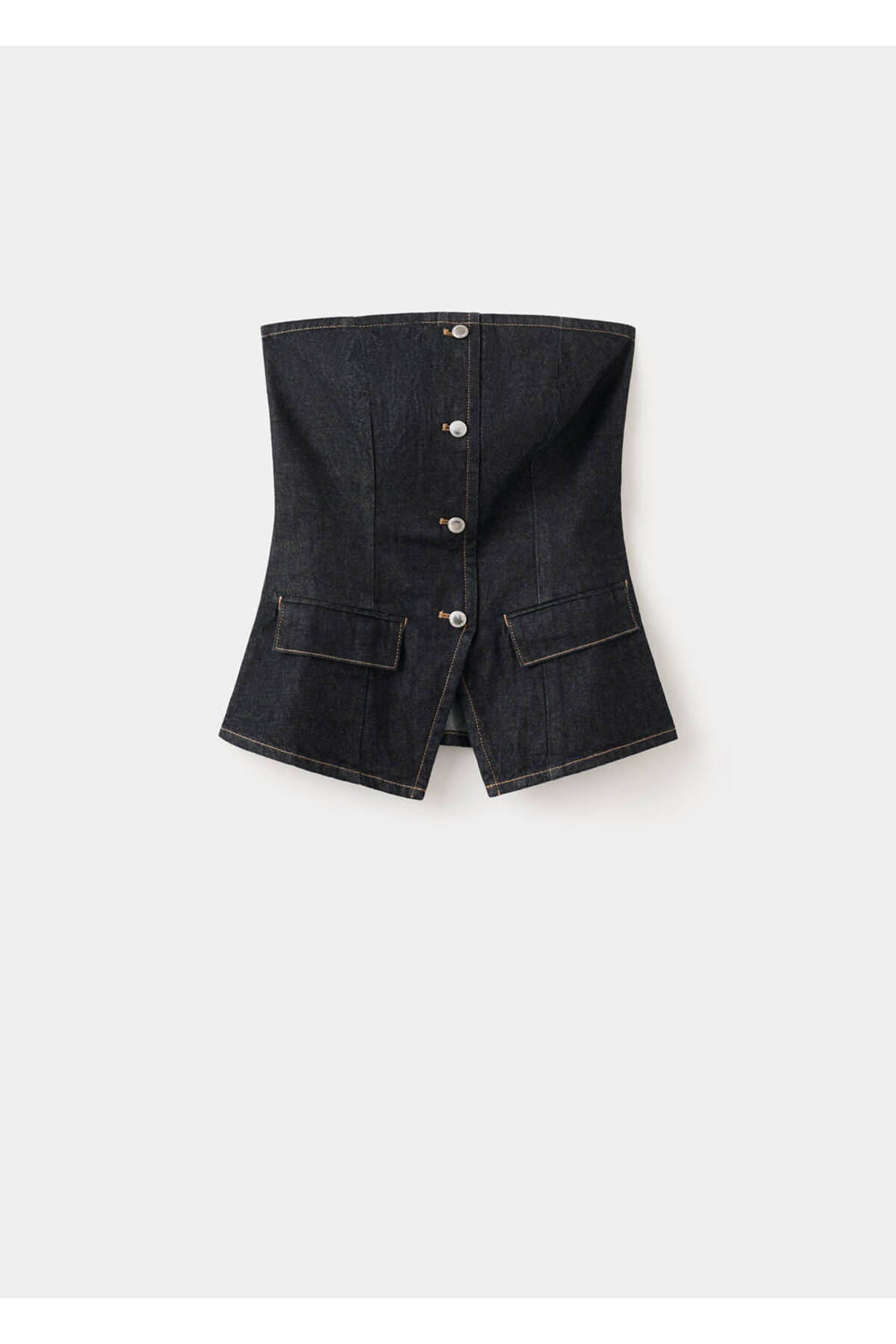 MANGO  Straplez denim bluz - Görsel 3
