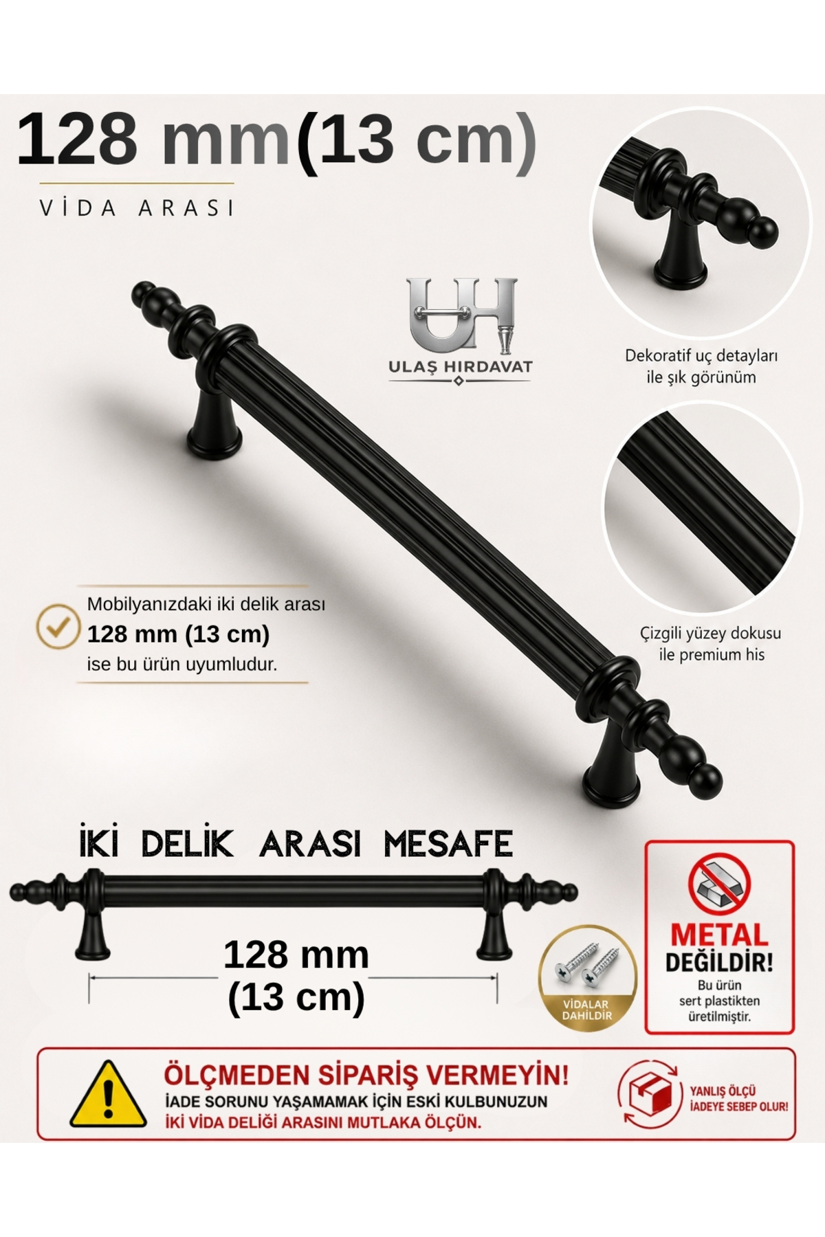 Lüx Dolap Çekmece Kulpu Kumru Kulp 1 Adet 128mm Mobilya Kulpları , Sert Plastik (Vidalar dahildir)