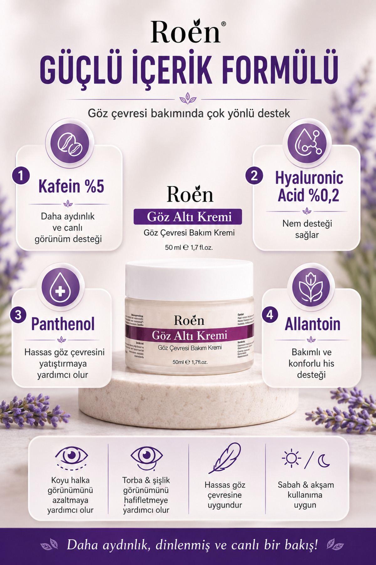 Göz Altı Morluk Kremi Kafein %5 Hyaluronic Acid %0,2 Koyu Halka, Şişlik ve Bakım Kremi (50mlx2) — TYCCOXQM5N171761121825602 — تصویر 4 از 8