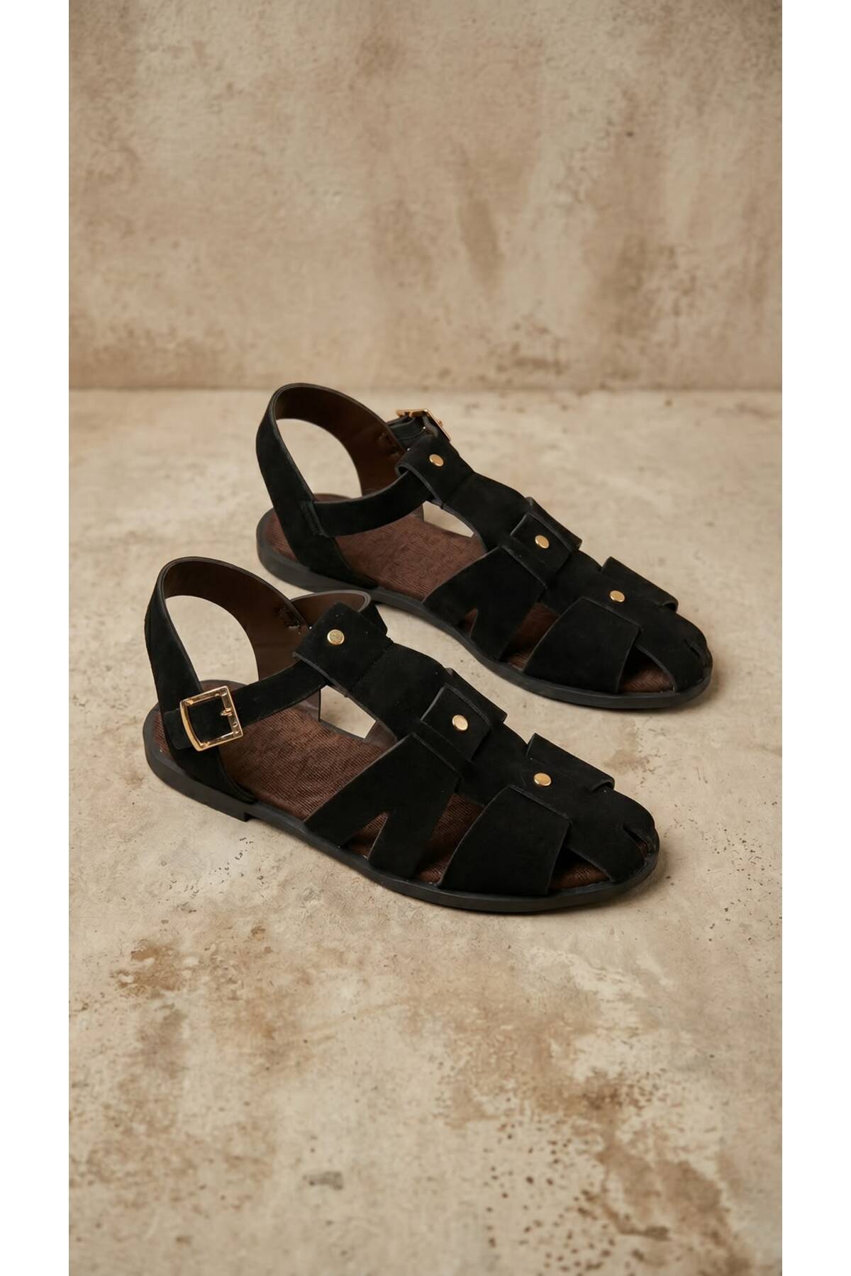 Beyond Kadın Siyah Bantlı Tokalı Kafes Model Süet Sandalet 1.5cm BYNDSK107 görsel 8
