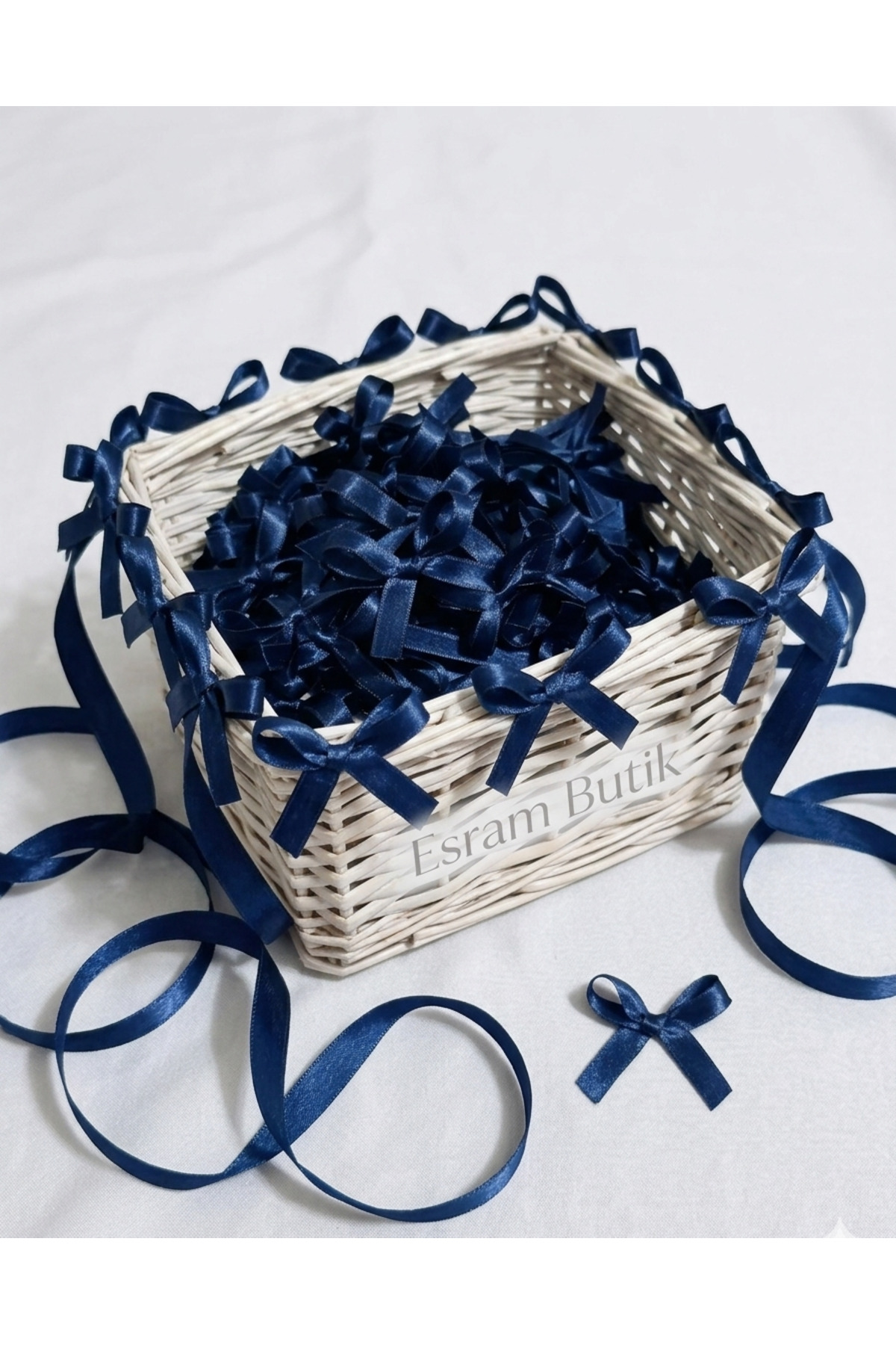 Navy Blue 10 mm Bow Satin Ribbon - Wedding Candy , Gift and Balloon Ornament 50 Pieces