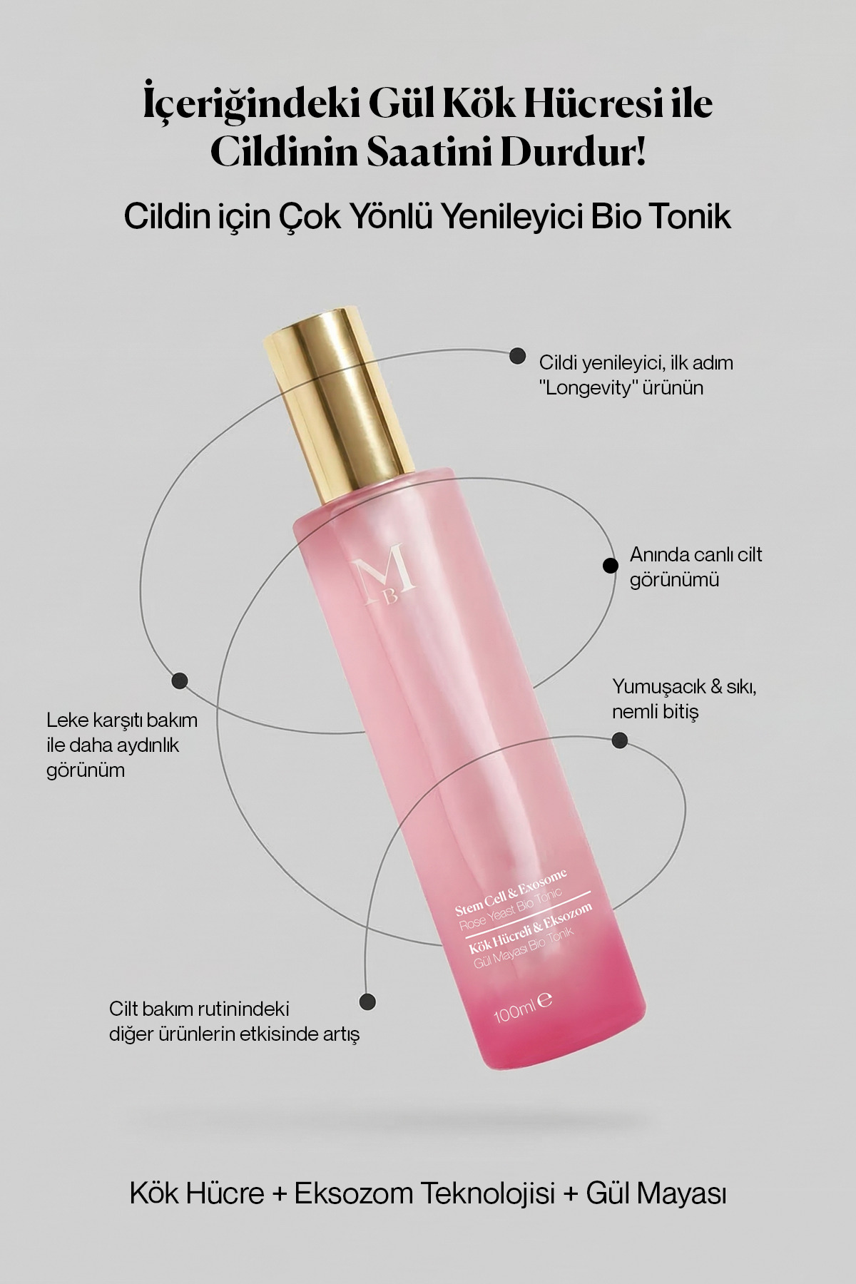 Sıkılaştırıcı ve Leke Karşıtı Gül Kök Hücreli & Eksozom Gül Mayası Bio Tonik 100 mL — MB-K-RY-100 — تصویر 7 از 7