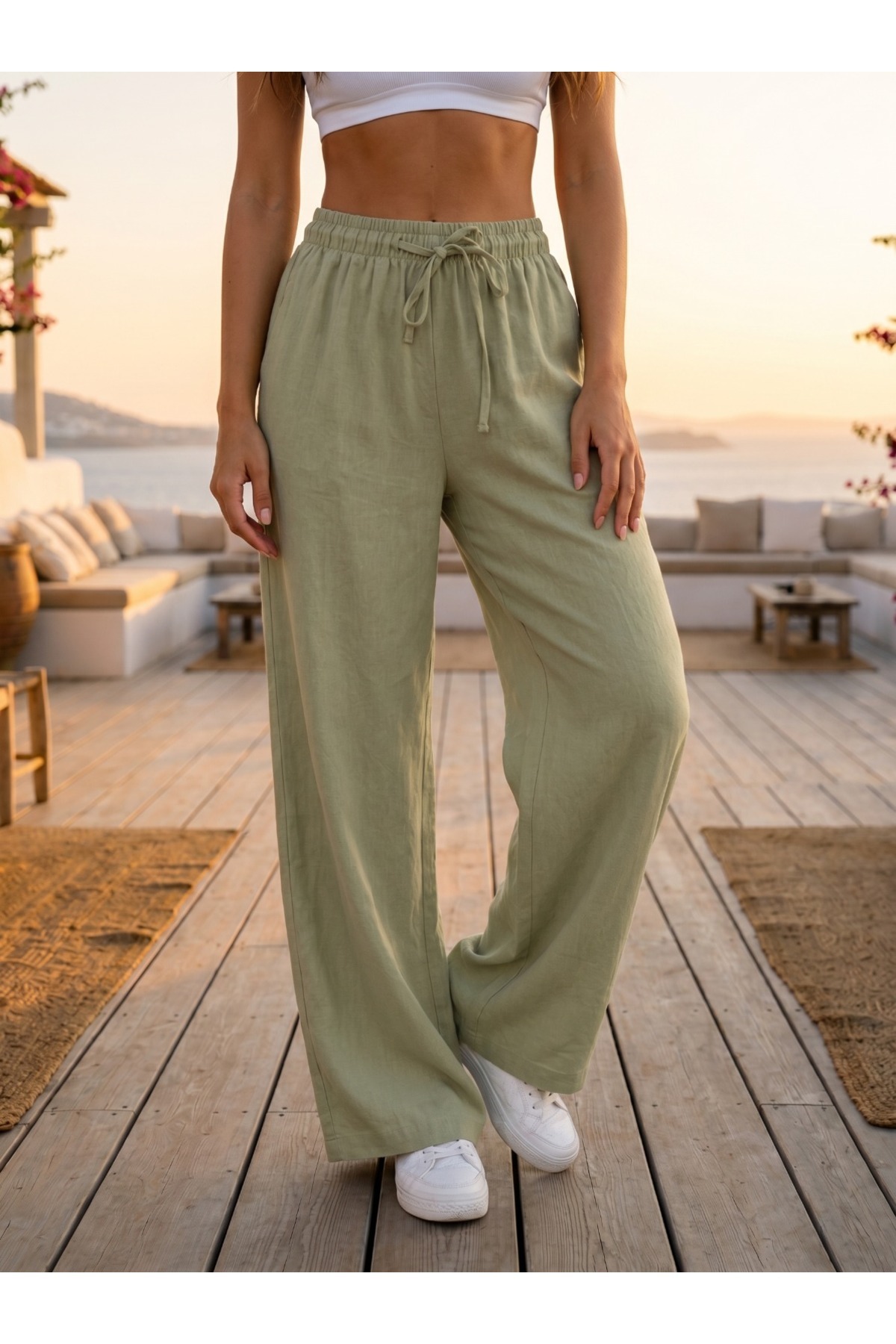 Elastic Waist Casual Cut Summer Linen Pants