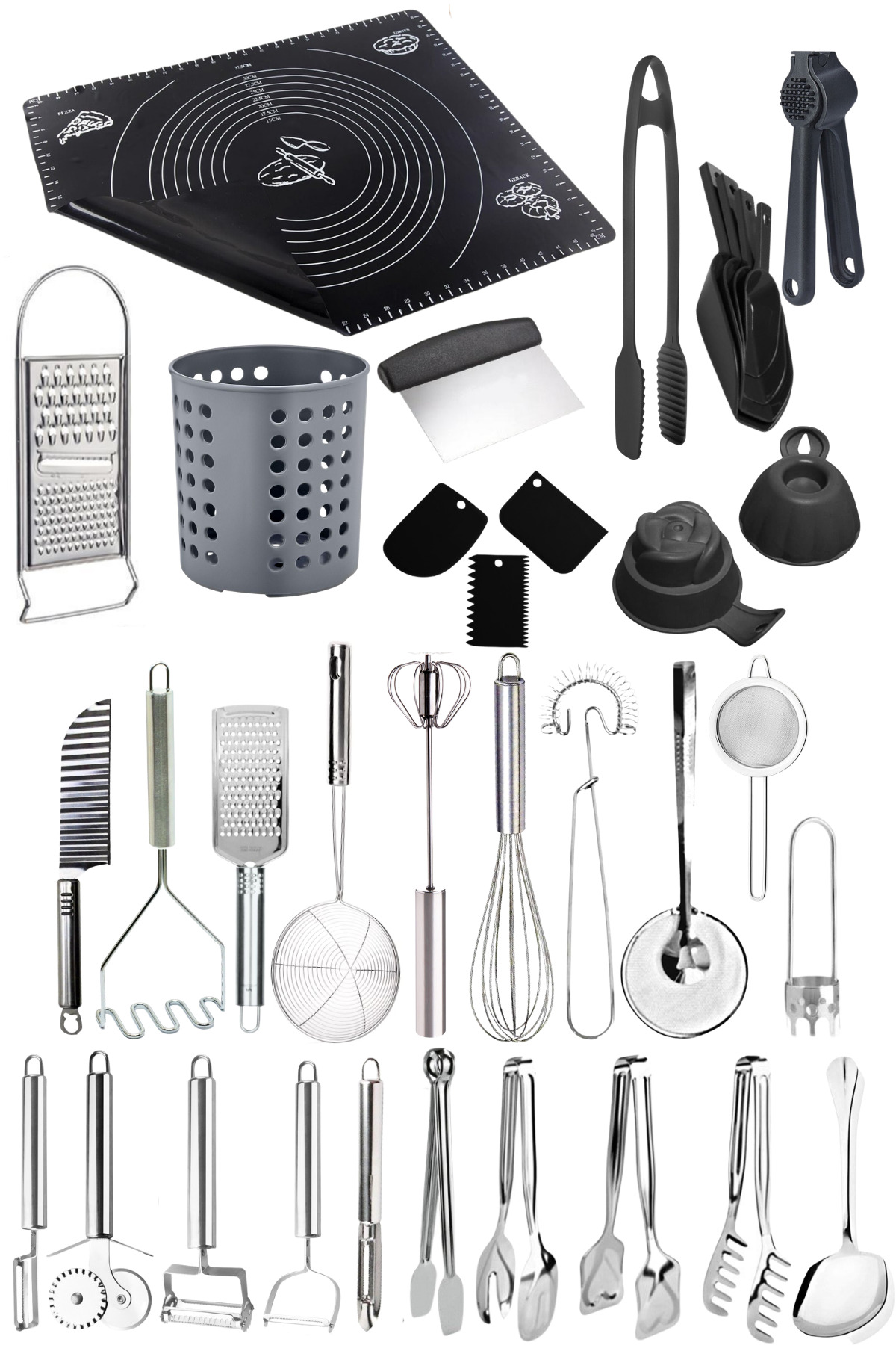 32-Piece Grater and Kitchen Utensils Set – Practical Kitchenware and Serving Tongs Types
