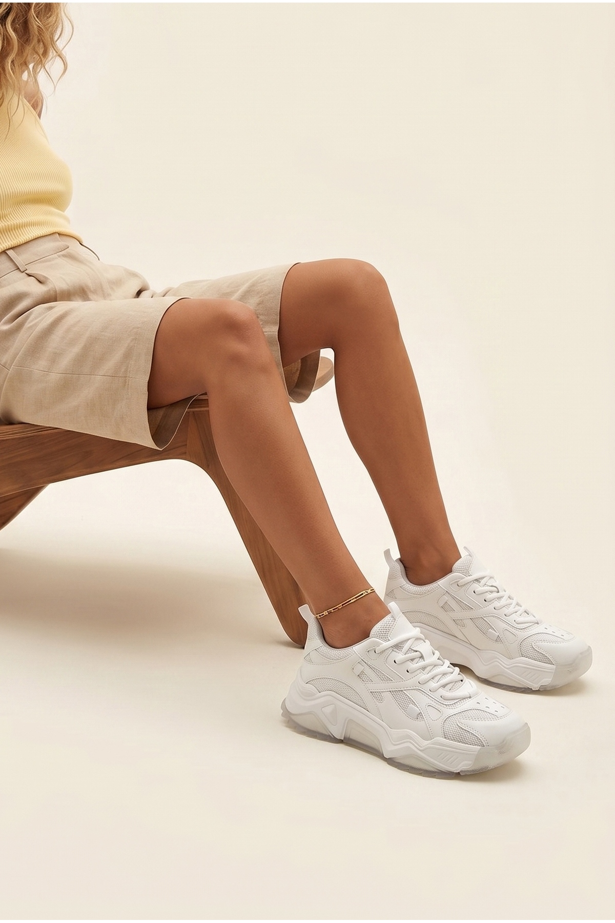 Marjin Kadın Sneaker Kalın Taban Bağcıklı Spor Ayakkabı Pizen Beyaz görsel 2