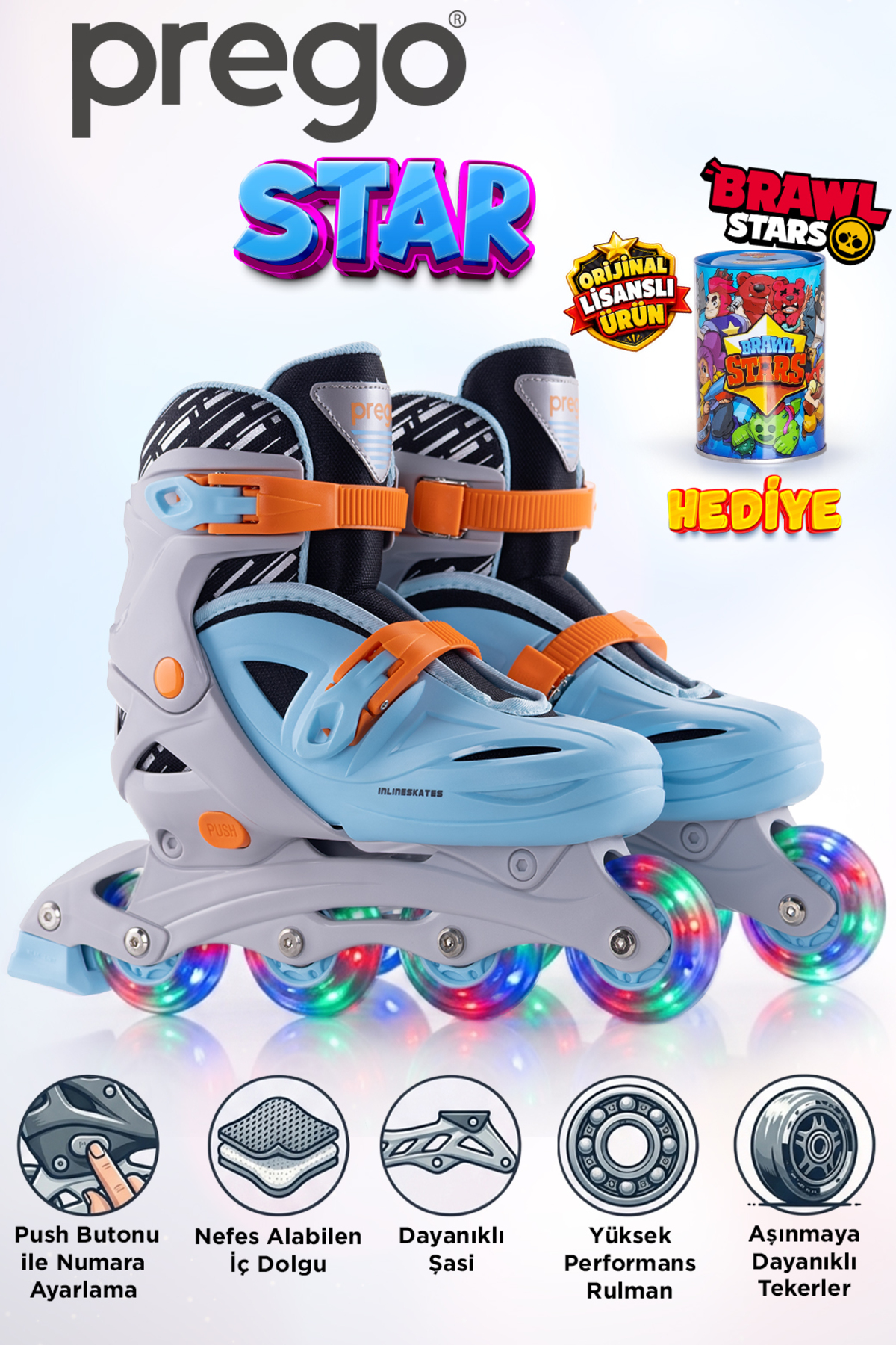 Star Adjustable Number Light Up Kids Roller Skate TE-201