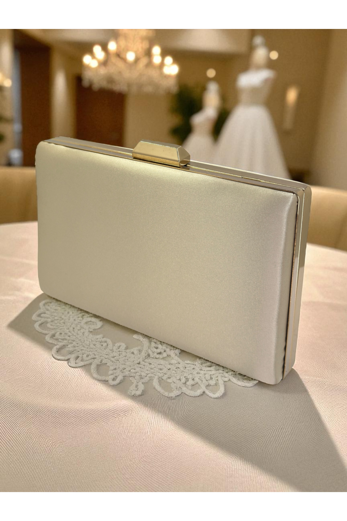 Nude Color Satin Gold Case Gemstone Evening Bag Evening Bag Engagement Wedding Bag Handbag