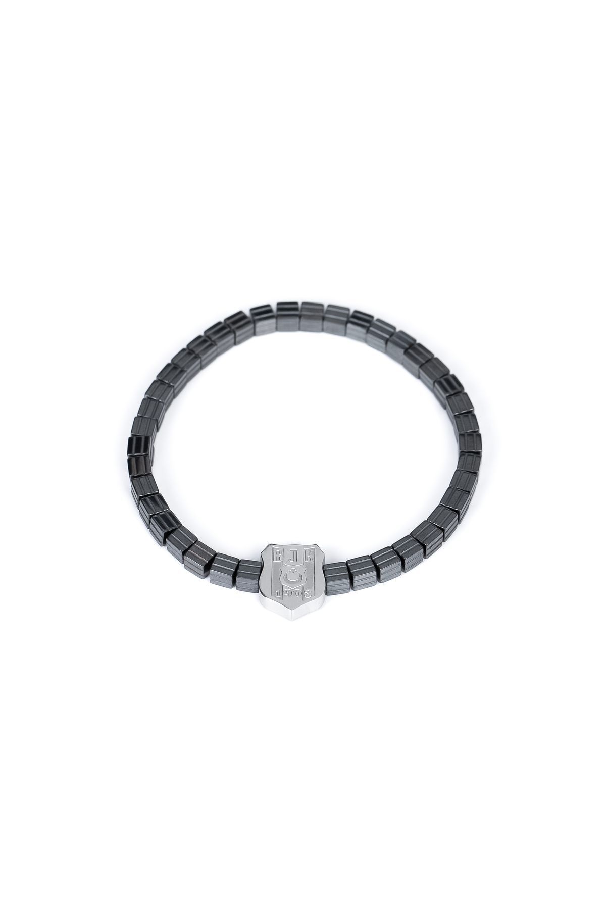 Beşiktaş Bjk Unisex Kare Hematit 4 mm Doğal Taş Metalik Gri Çelik Logolu Bileklik görsel 6