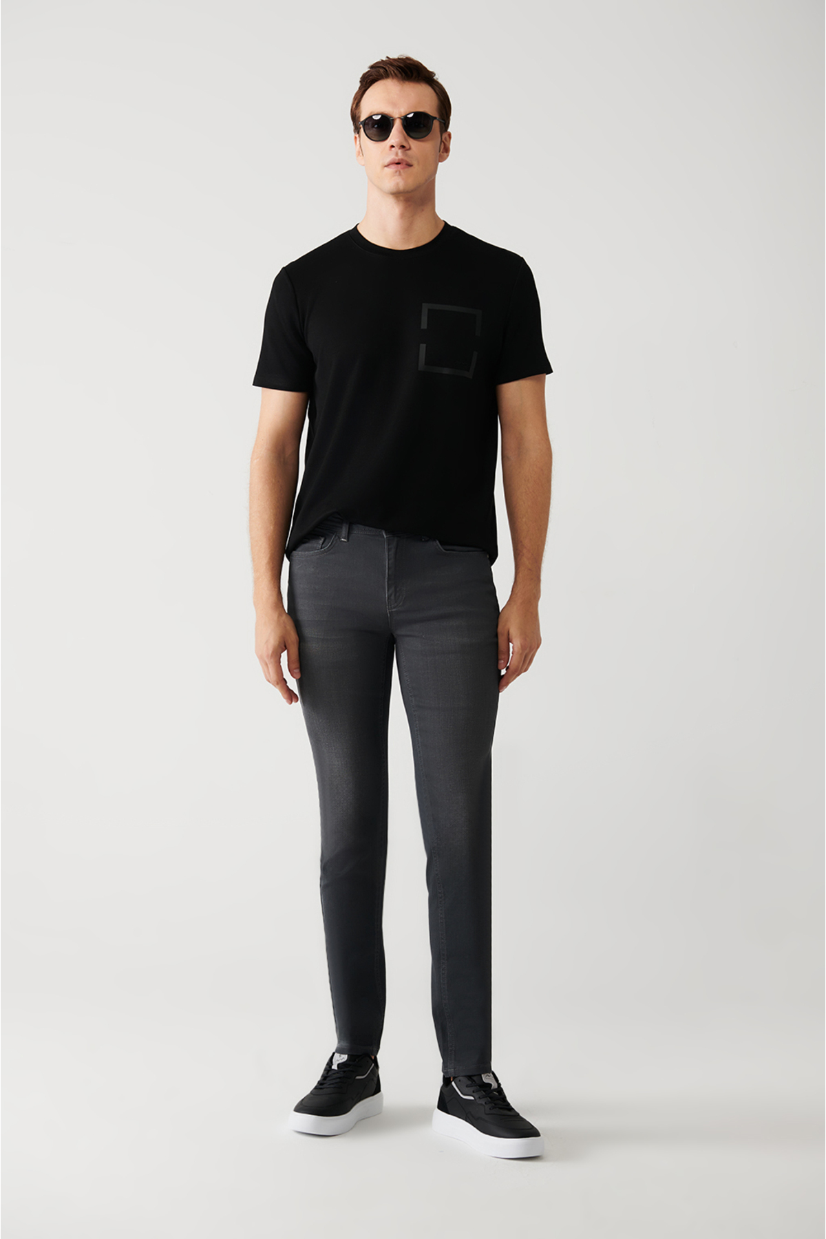 Men's Anthracite Antique Washed Coated Berlin Slim Fit Jean Pants B003516
