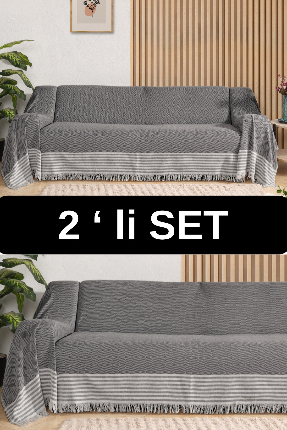 310 Cm Sofa Sofa Bed Cover Covering Cotton Arms Front Fringed Anti-Slip Design Multipurpose