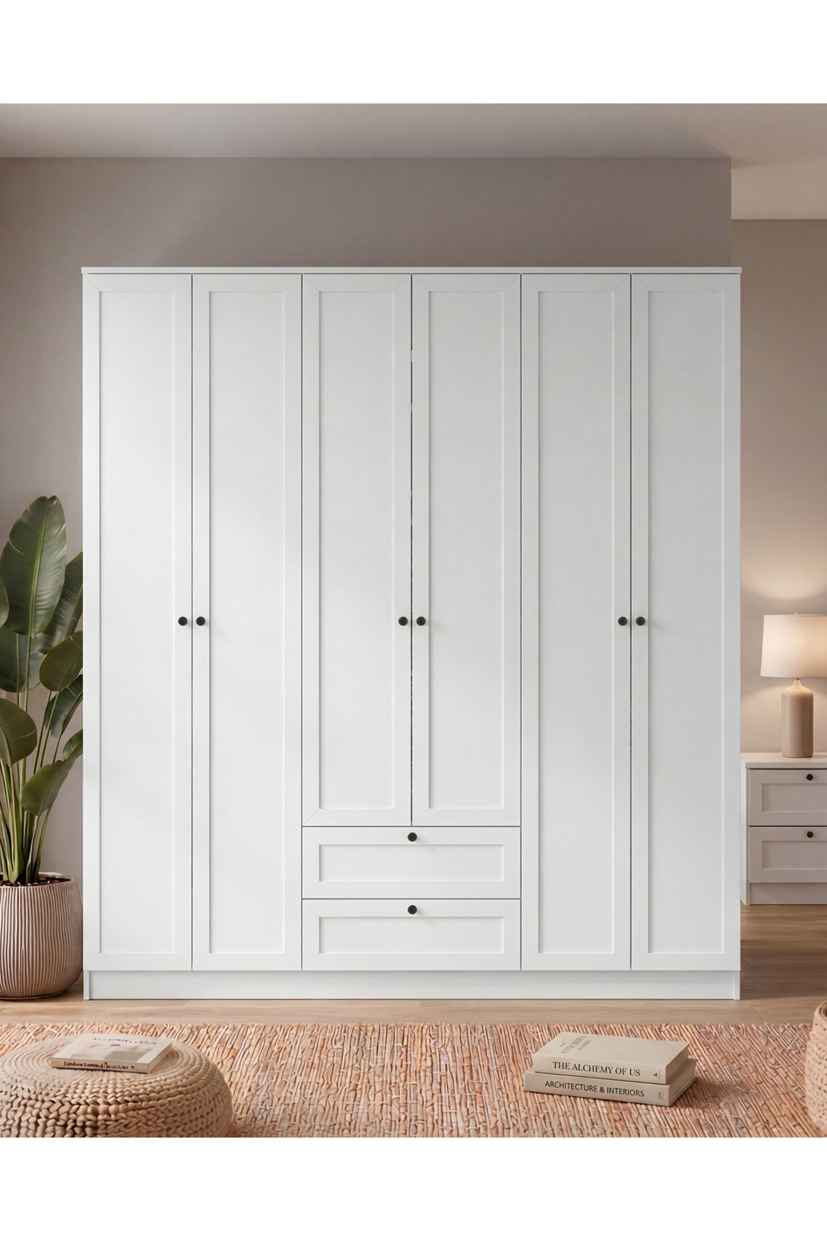 Terra 6 Door 2 Drawer Wardrobe/Wardrobe 205x210x52 cm White – Modern Design