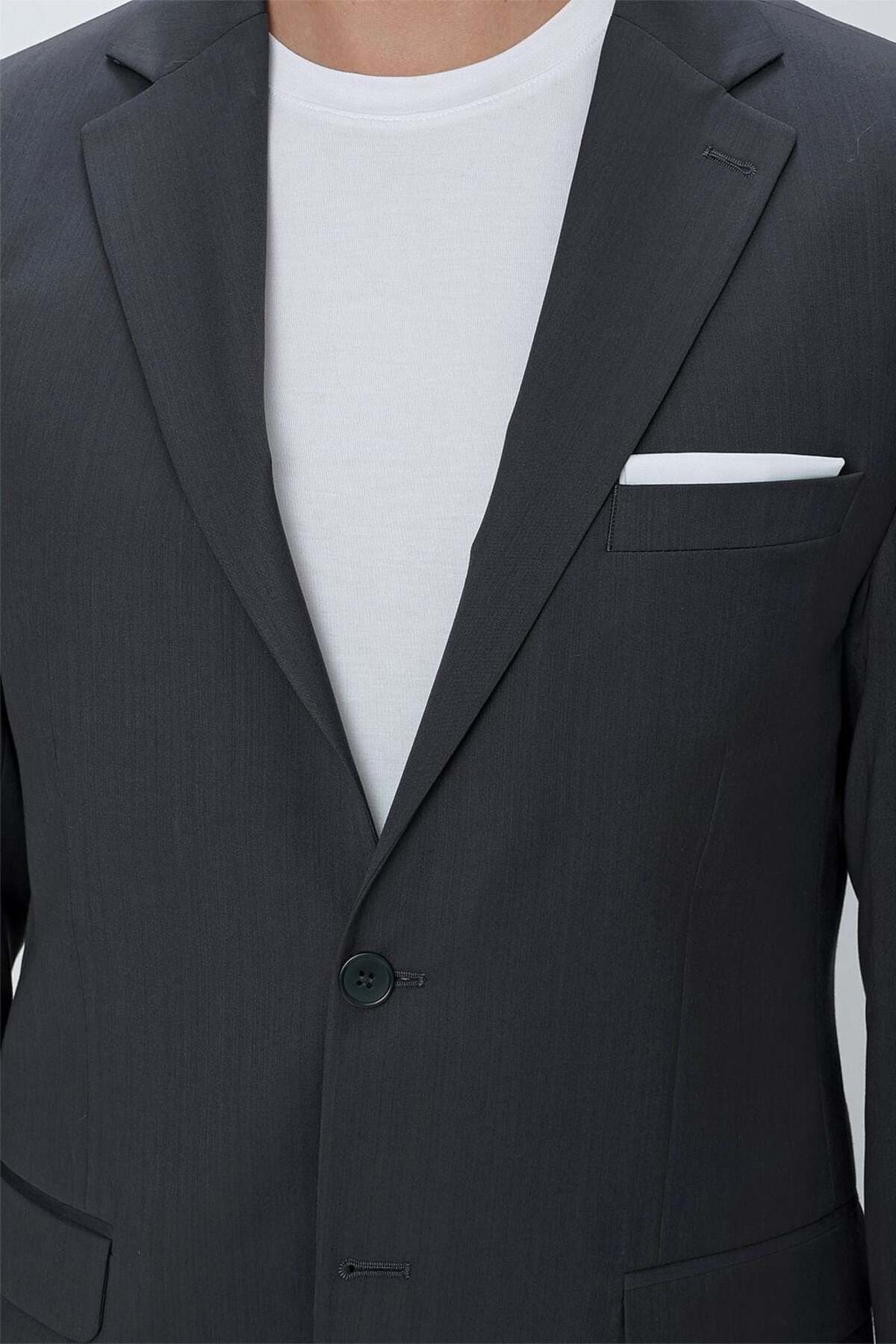 Efor Slim Fit Klasik Mono Yaka Klasik Antrasit Takım Elbise Tk 2021 görsel 7