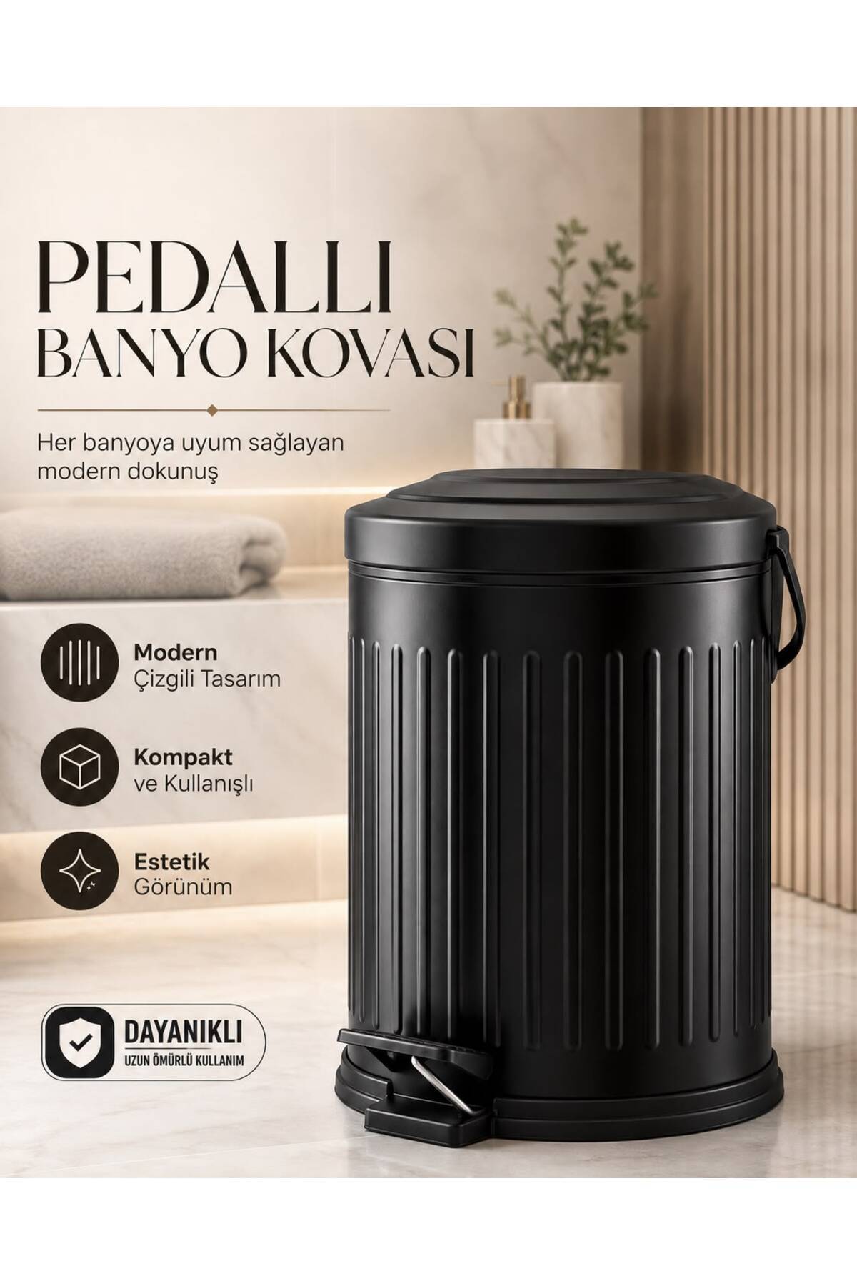 Vintage Trash Can Striped Black 5 Lt