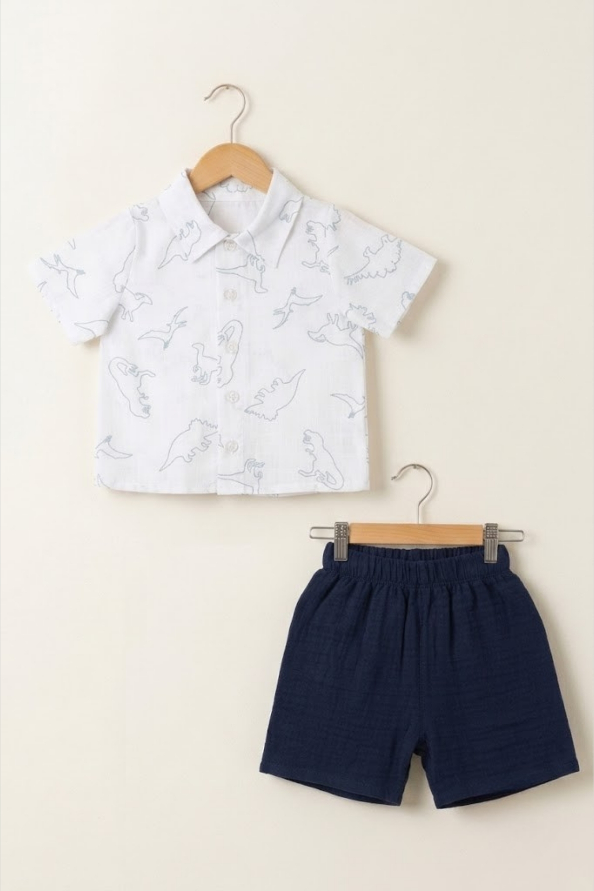 ÇİTİL Baby Boy Muslin Wrapped Fabric Navy Shorts White Linen Shirt