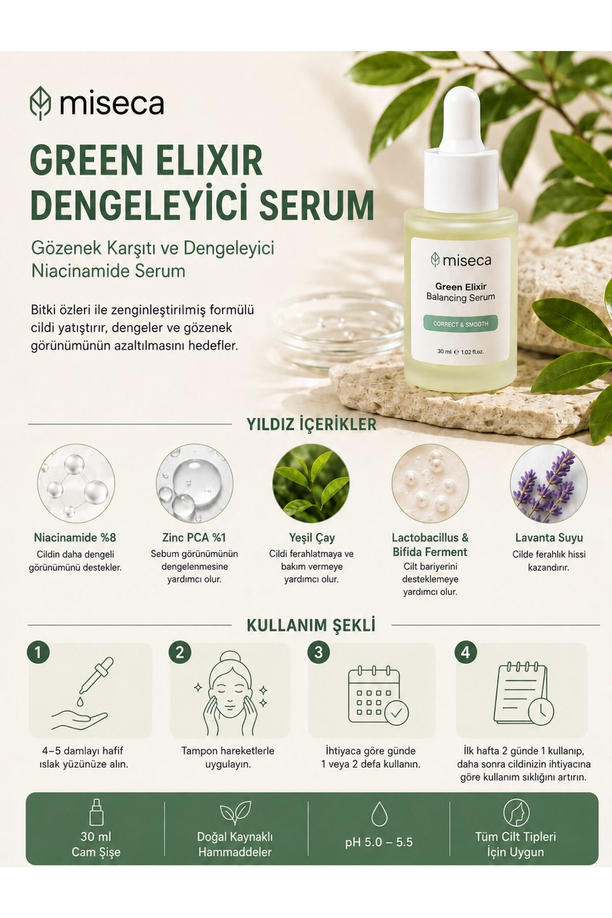 Green Elixir Niacinamide Gözenek Karşıtı Ve Dengeleyici Serum 30 ml — CB-B3Z — تصویر 2 از 4