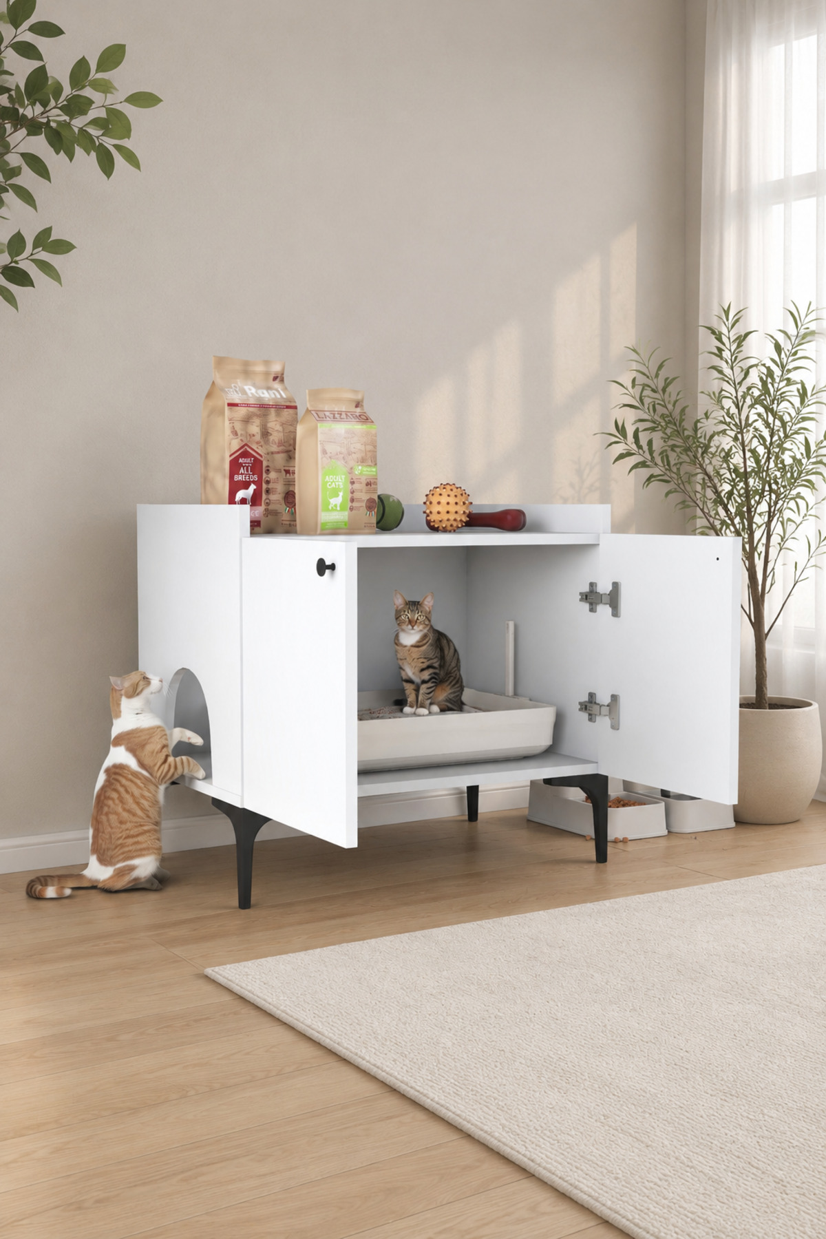 Rani PA101 Cat Furniture Hidden Cat Toilet Cabinet Cat House White