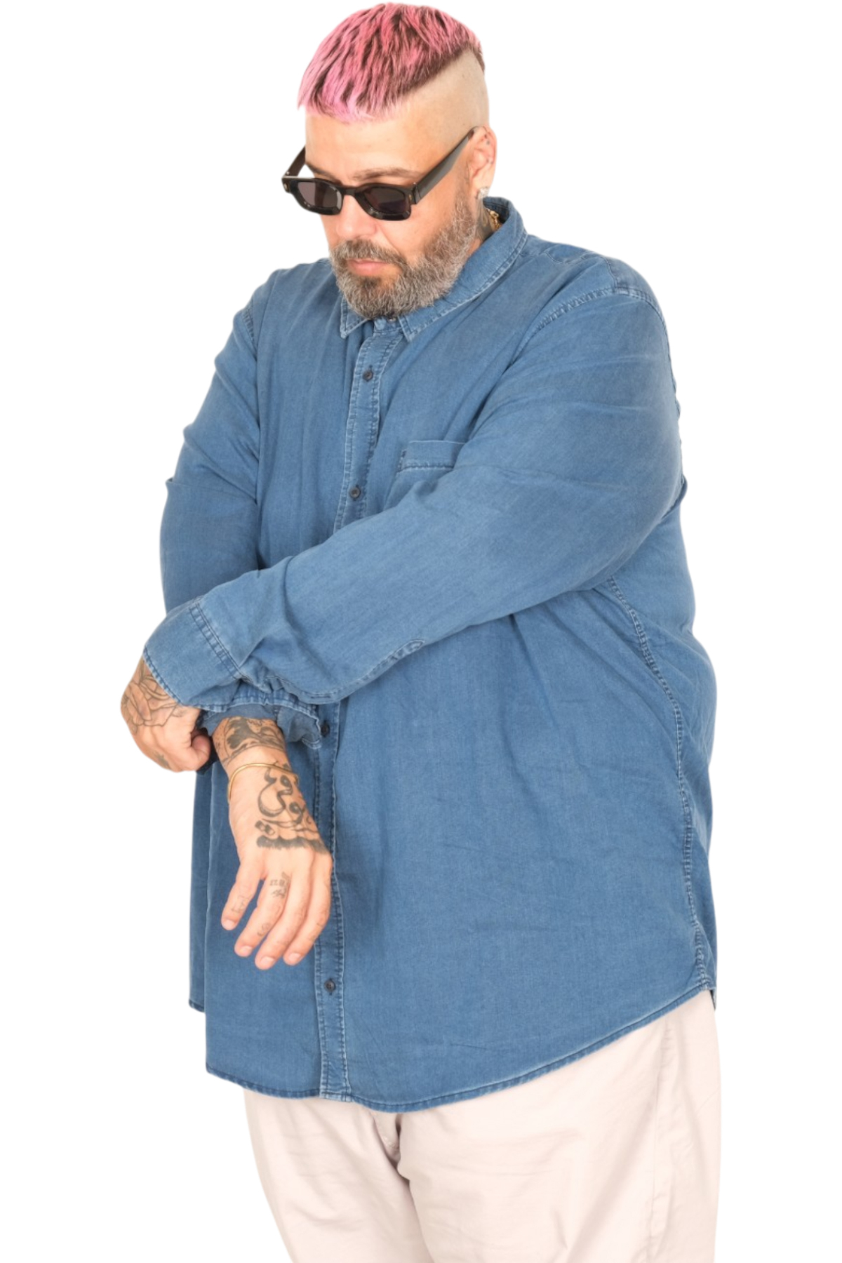 ModeXL Mode XL Büyük Beden Erkek Uzun Kol Kot Gömlek U24391 Mavi görsel 4