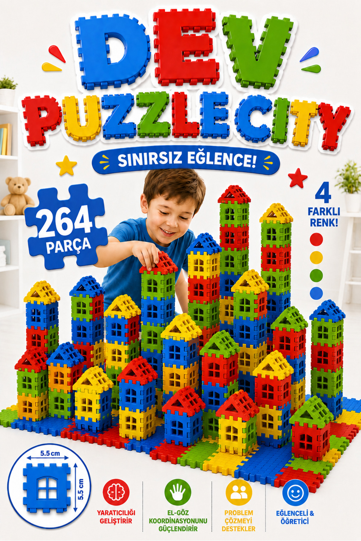 GIANT Puzzle City 3D Building and Design Blocks 264 Pieces Educational, Intelligence Enhancing Toy