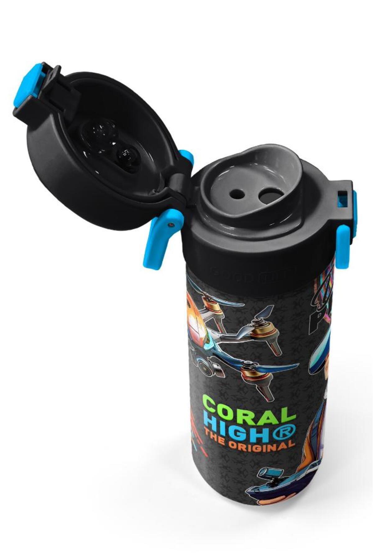 Kids Siyah Drone Pilot Desenli Pipetli ve Direkt İçim Çelik Termos 500 ml 31996