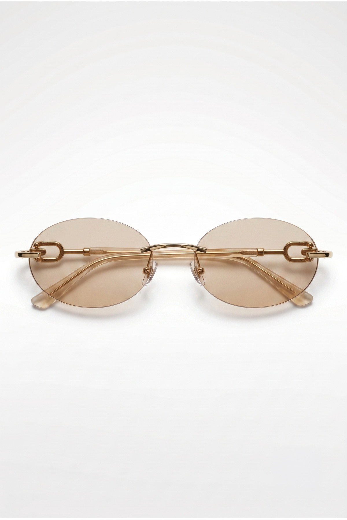Houseofeyeris ELVA Çerçevesiz Oval Bej Camlı Gold Detaylı Minimal Unisex Güneş Gözlüğü görsel 3