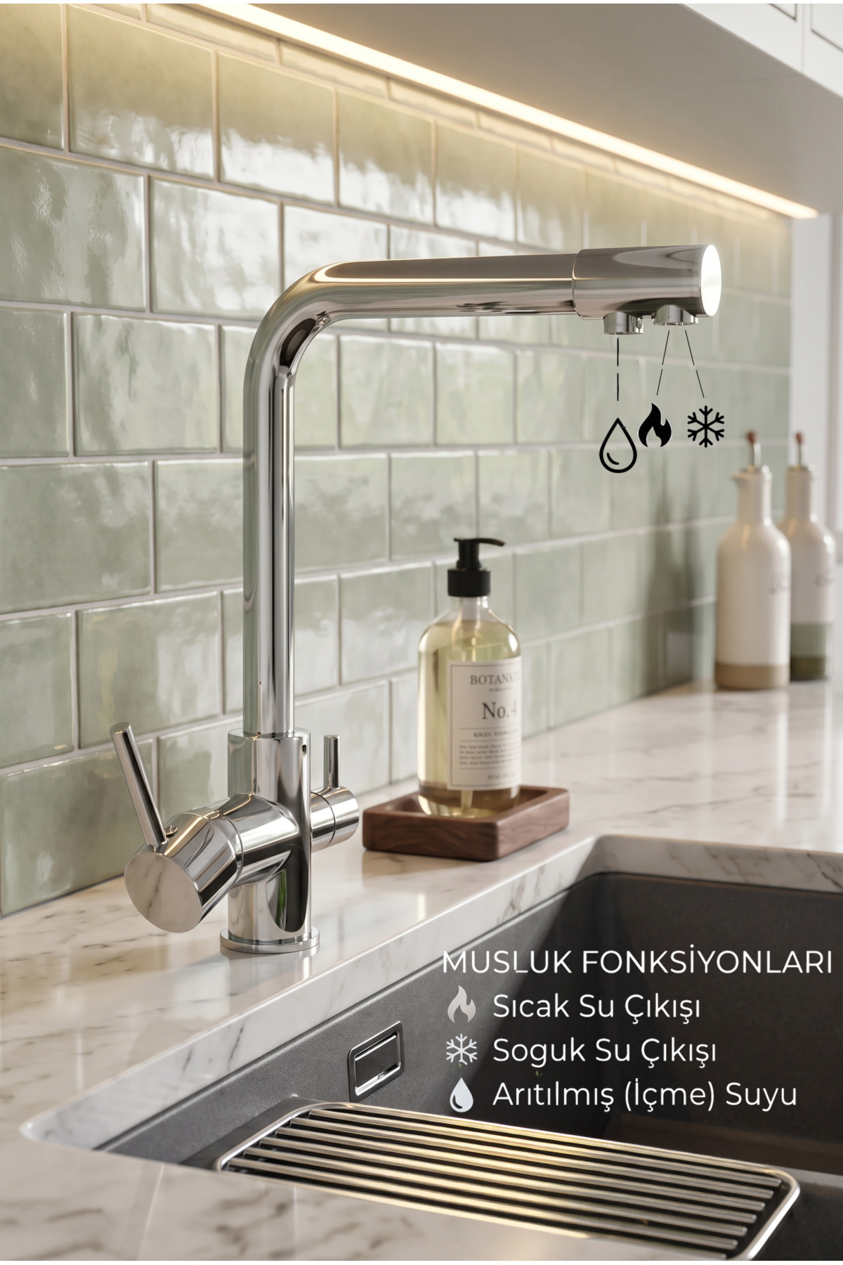 3-Way Faucet - Sink Faucet - Hot, Cold, Purifier
