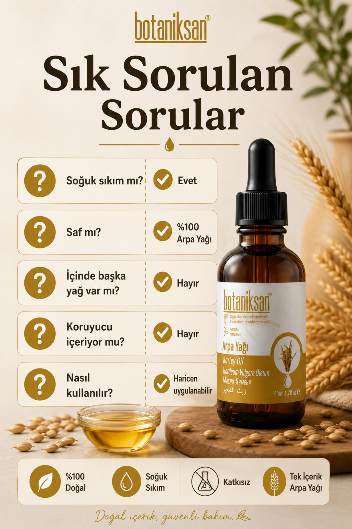 Arpa Yağı 50 ml Soğuk Sıkım %100 Saf Katkısız Barley Oil Cilt ve Saç Bakımı İçin — ARPA YAĞI 50ML — تصویر 7 از 8