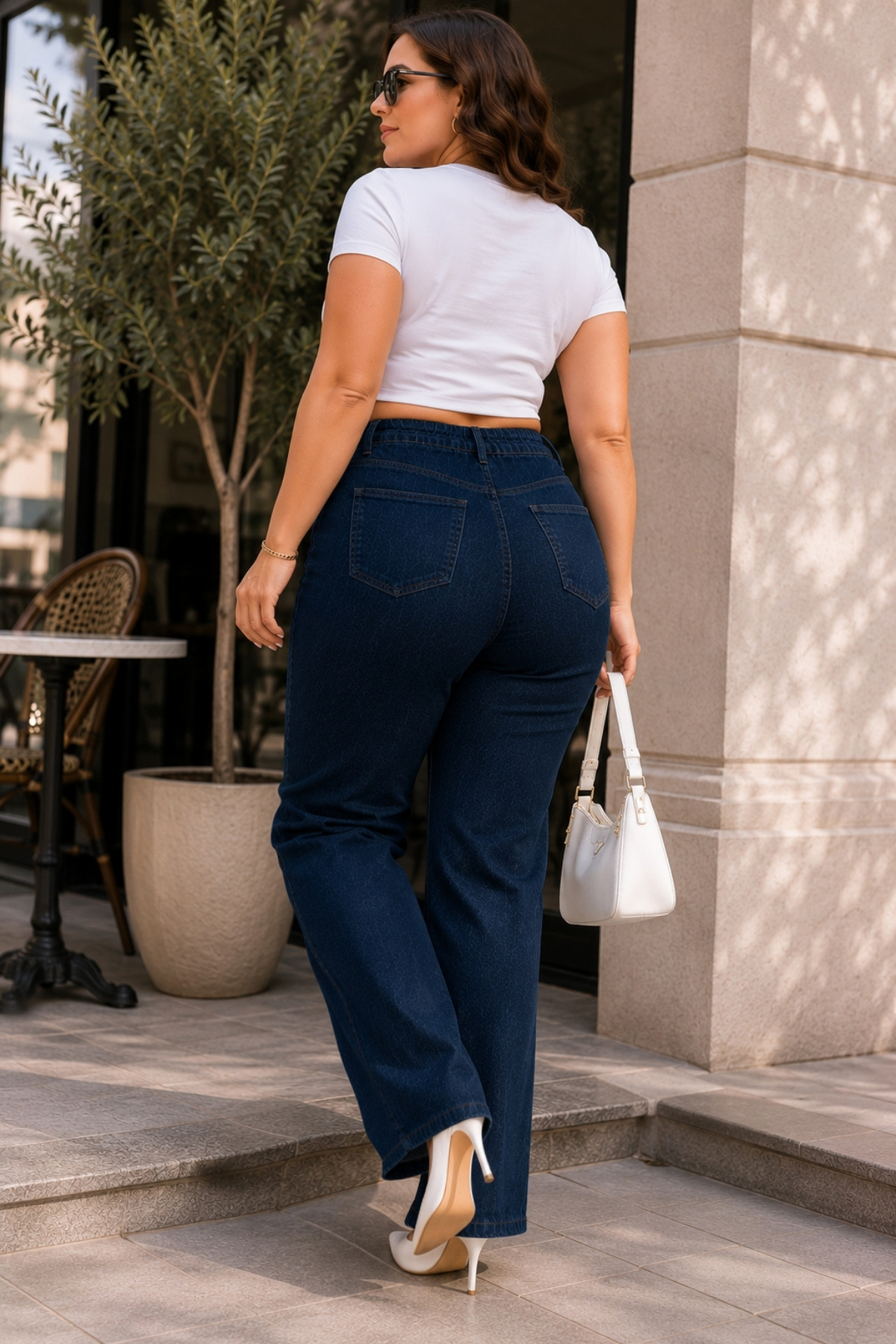 CEDY DENIM - Kadın Büyük Beden Boru Paça Yüksek Bel Regular Fit Likralı Pantolon C626-Lacivert görsel 8
