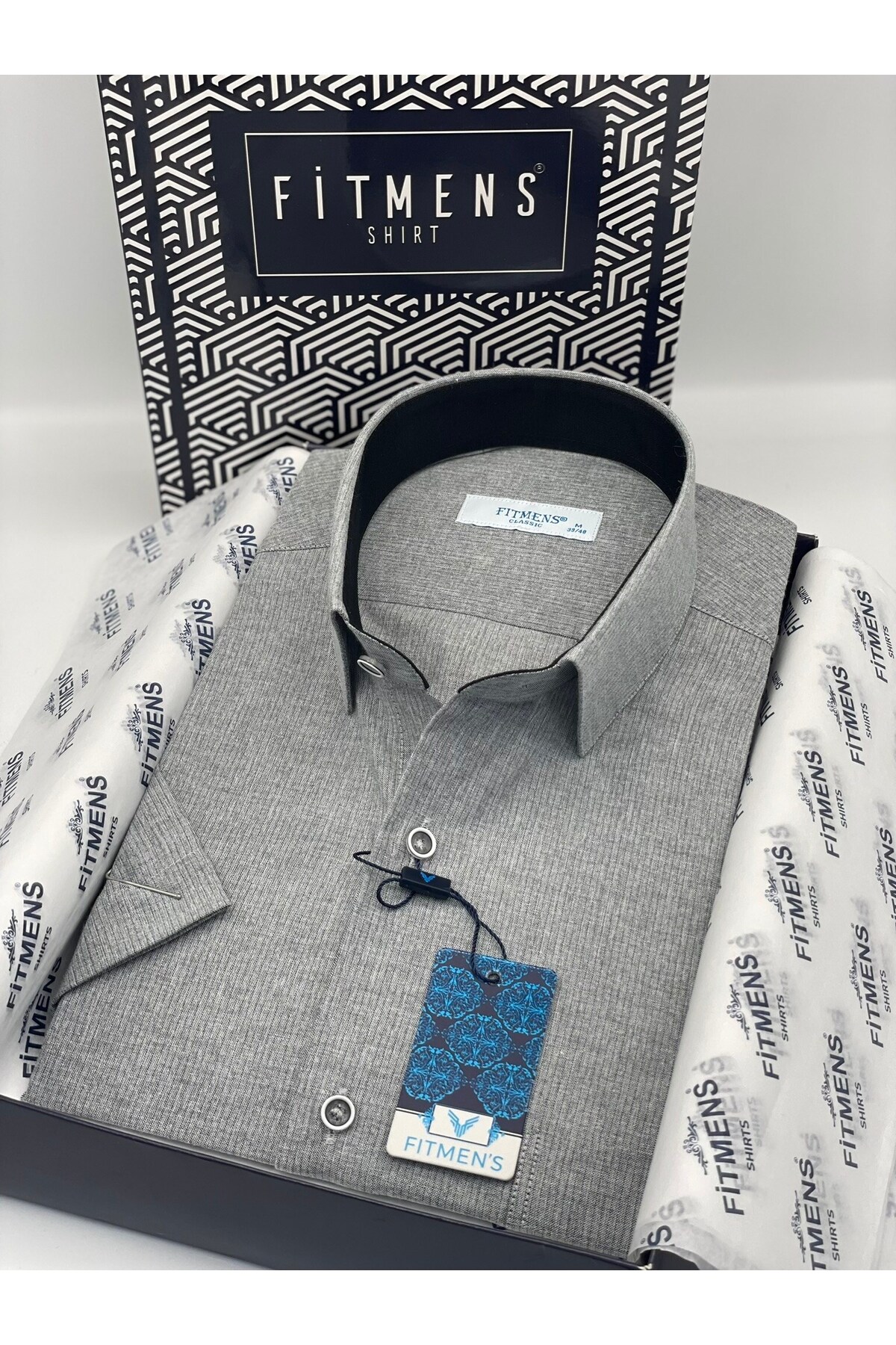 Classic Short Sleeve Linen Cotton Men's Shirt with Gift Box FS-003624 - Dark Grey