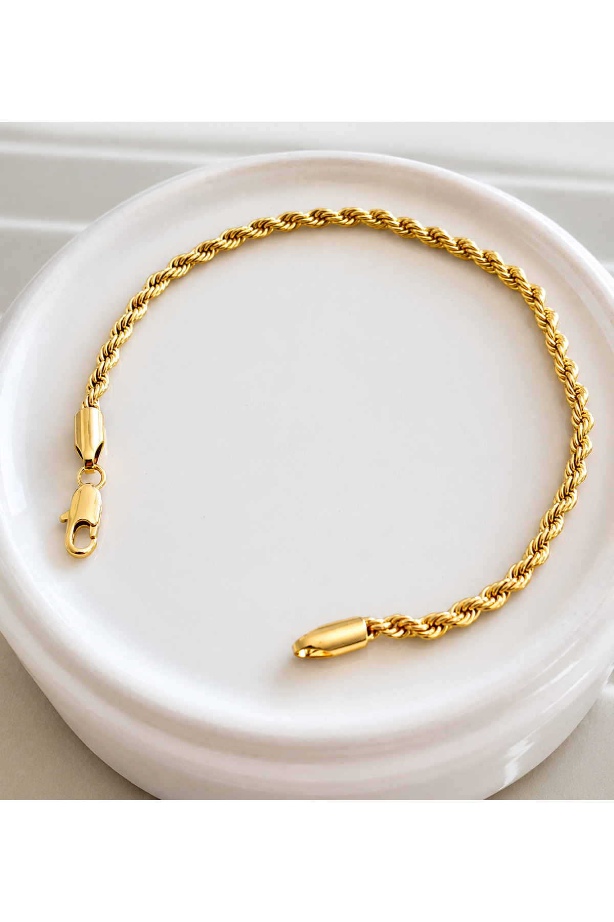 GOSEA Gold Burgu Halat Zincir Bileklik 14 Ayar Altın Görünümlü Kararma Solma Yapmaz Kalın Örgü Unisex Şık Bileklik