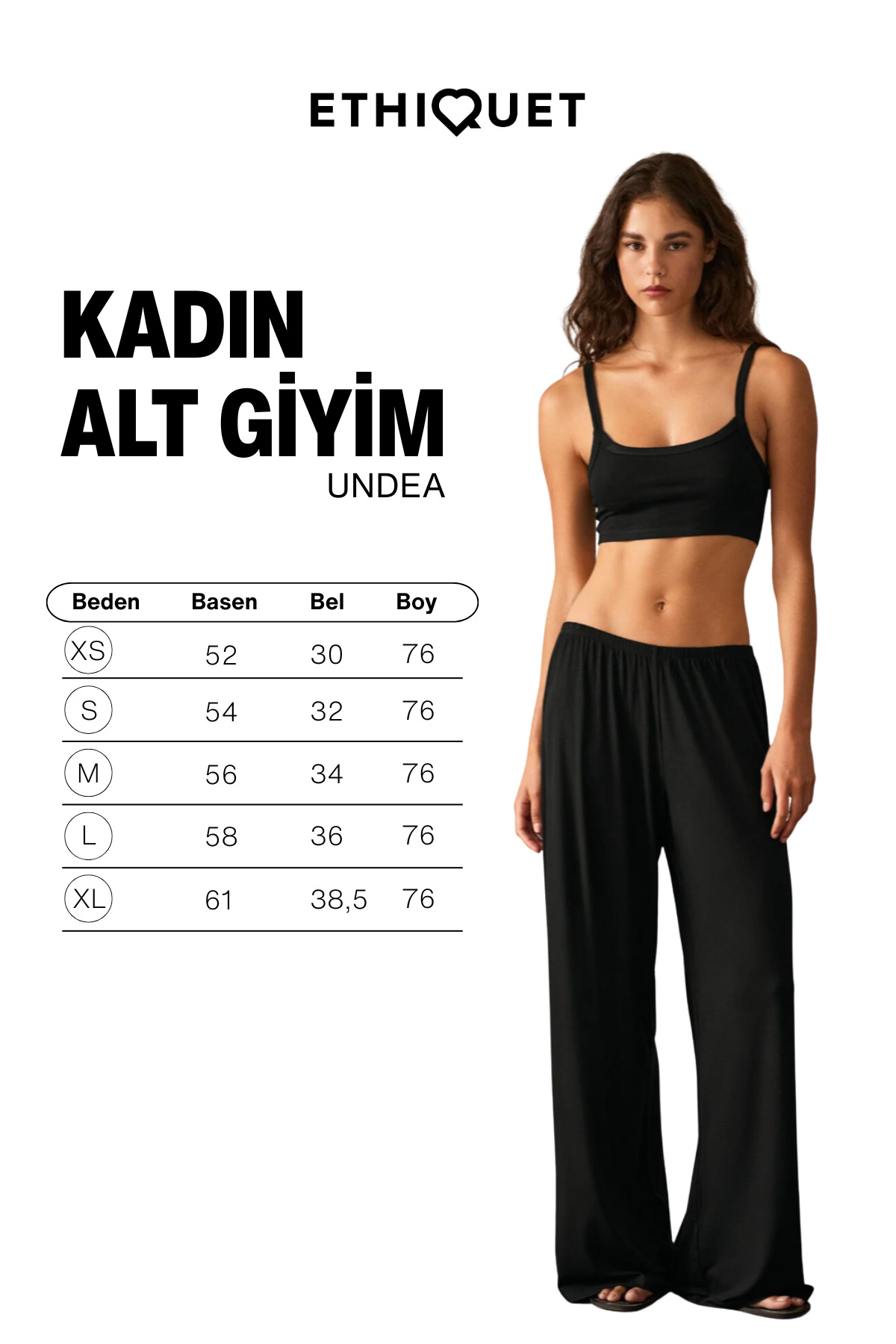 ETHIQUET UNDEA Kadın Yumuşak Ve Esnek Viskon Kumaşlı Bol Ve Rahat Kalıplı Siyah Eşofman Altı görsel 6