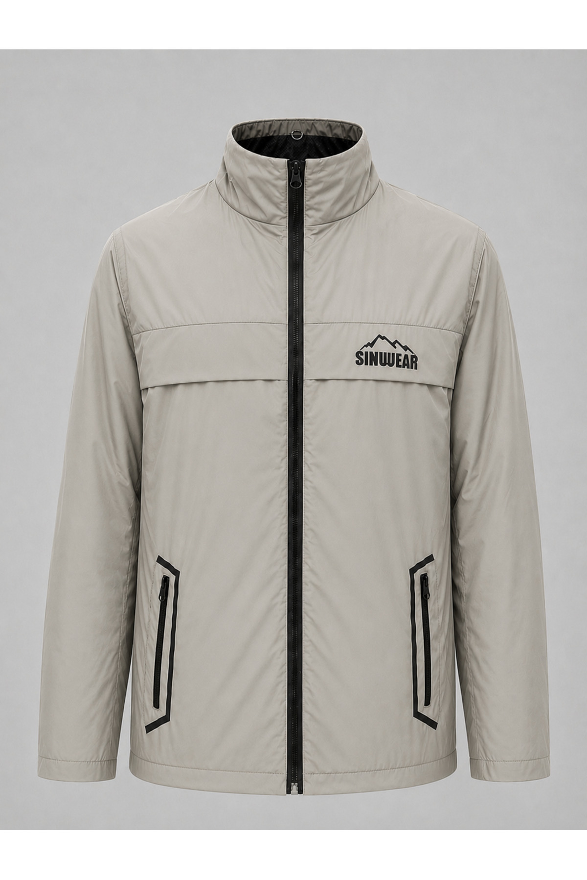 Sınwear Erkek Bej Baharlık Su ve Rüzgar Geçirmez Mont Dik Yaka Mevsimlik Fermuarlı Spor Outdoor Ceket görsel 6