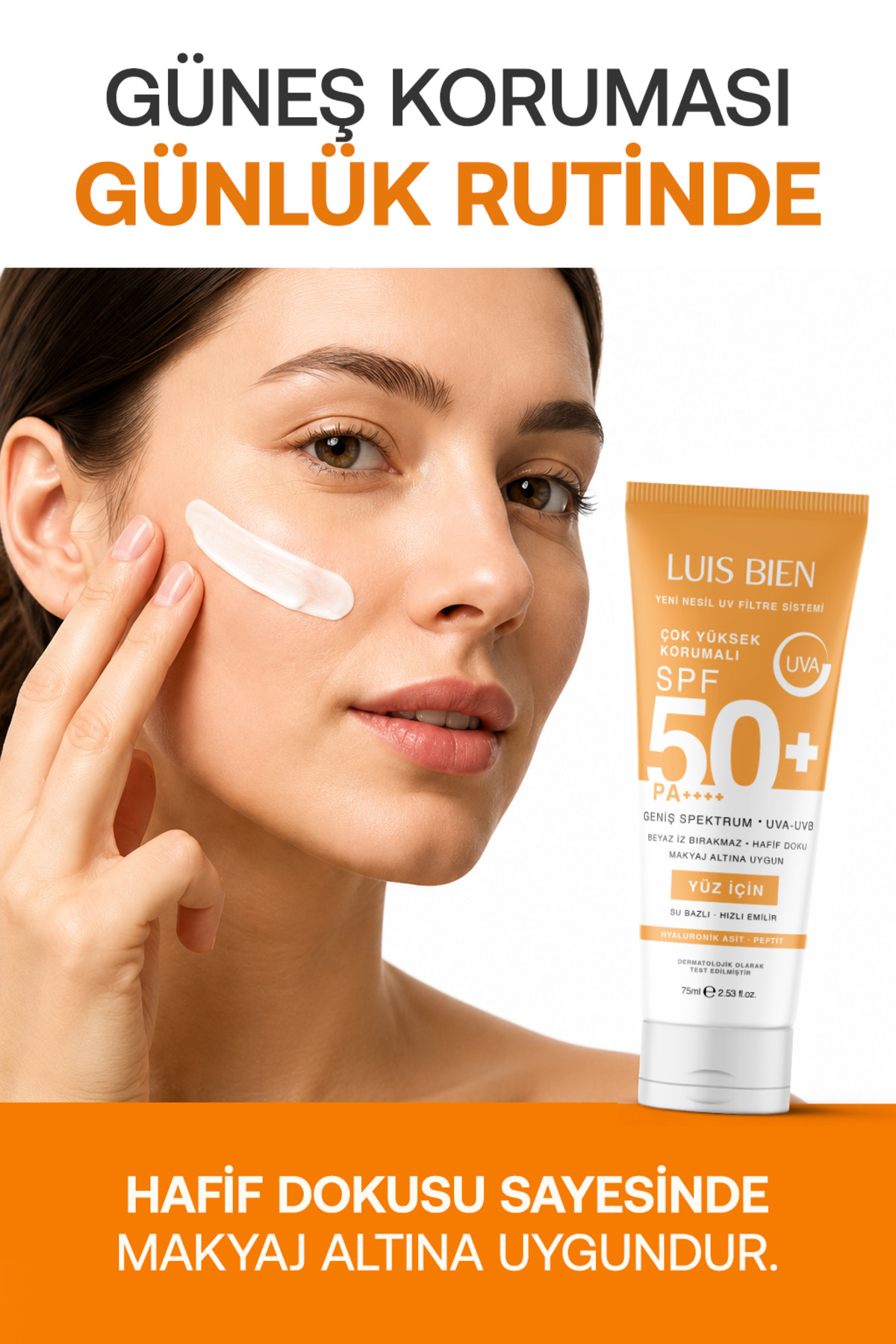 Anıl Güler Su Bazlı Yüz Güneş Kremi SPF 50+ PA++++ 75 ml - Non Komedojenik Leke Karşıtı Yüksek Koruyucu, Yağsız | Makyaj Altı Güneş Kremi | Yapmayan Güneş Kremi | Hassas Cilt — LUU191 — تصویر 6 از 8