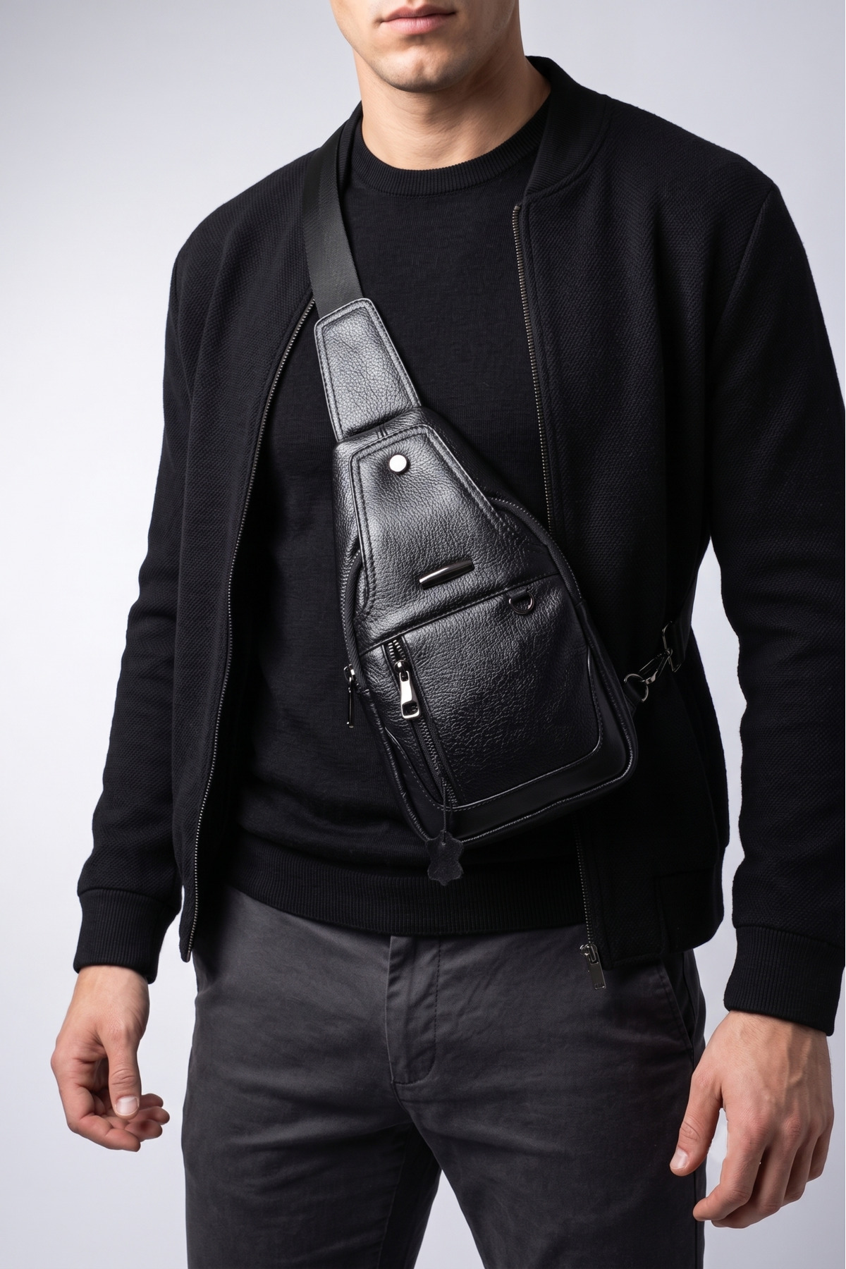 Genuine Calfskin Black Crossbody Bag Body Bag Shoulder And Chest Bag