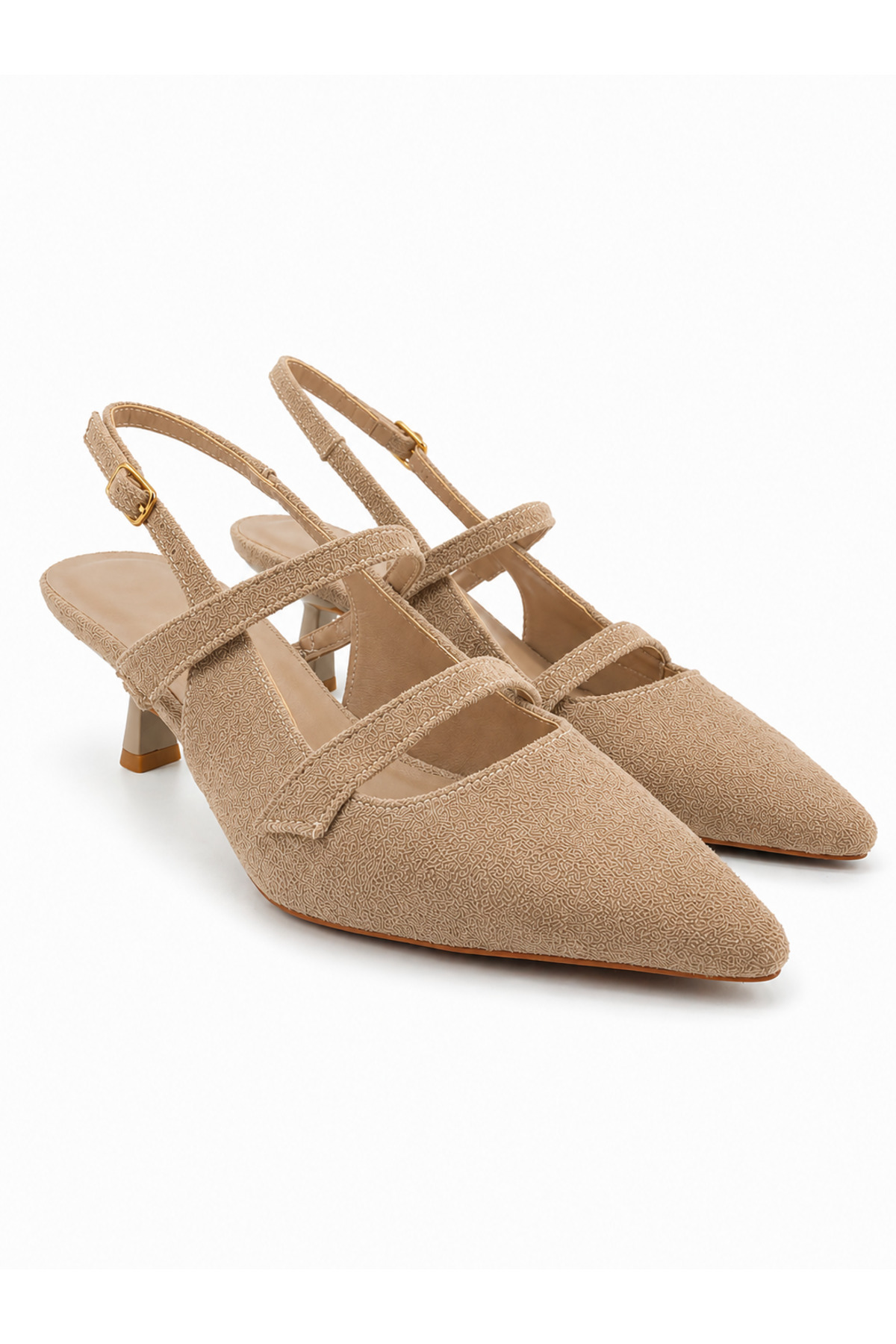 Rexba Vizon Süet Slingback Kadın Topuklu Ayakkabı Sivri Burun Kitten Heel Kısa Topuk Ofis Günlük Davet Şık Ayakkabı görsel 6