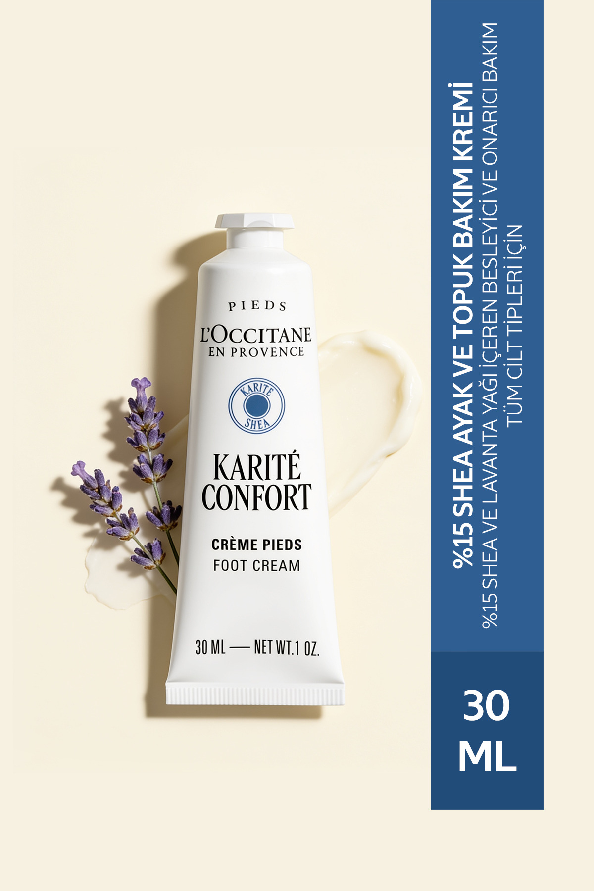 L'Occitane Shea Ayak ve Topuk Bakım Kremi, %15 Shea ve Lavanta Yağı İçeren Besleyici ve Onarıcı, 30 ml — 01CP030K26