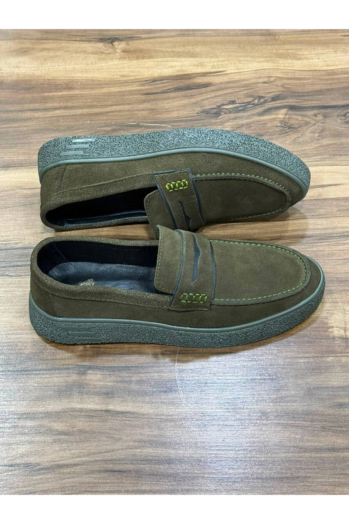 Greyybull Shoes haki süet deri erkek loafer ayakkabı - rahat esnek şık yazlık ayakkabı görsel 3