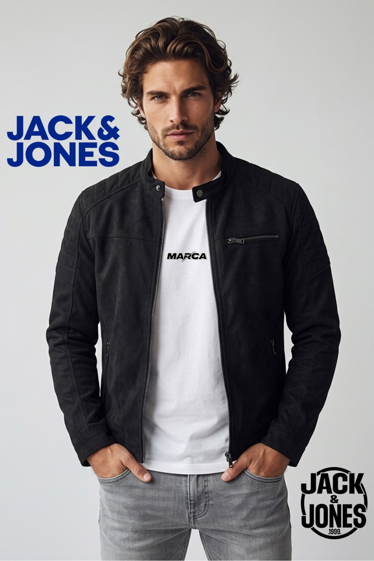 کاپشن چرم مردانه جک اند جونز مشکی جیر کد ۱۲۱۴۷۲۱۸ جک اند جونز کاپشن Jack & Jones