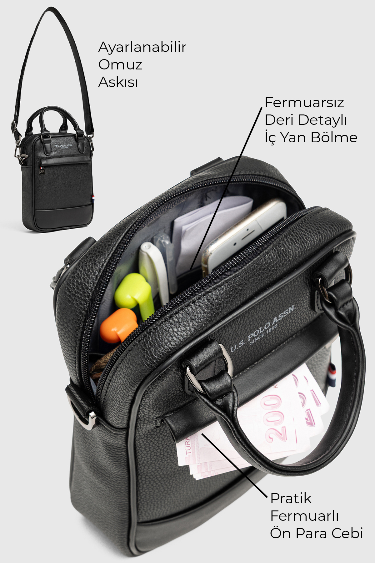 U.S. Polo Assn. U.S. Polo Assn 26007-26008 Omuz Askılı Erkek El Çantası Postacı Çantası LACİVERT görsel 7
