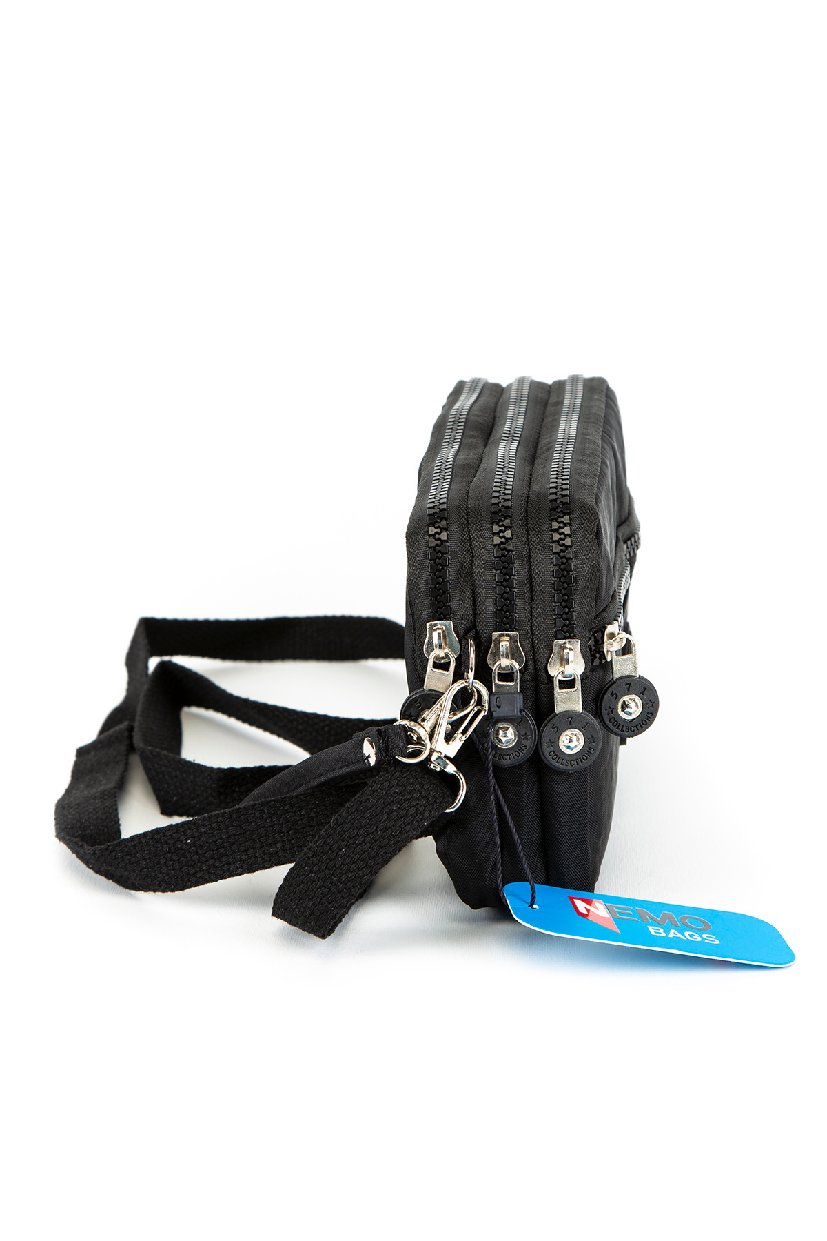 NEMO BAGS Siyah Unisex Cüzdan, 4 Gözlü, Telefonluk, Orjinal Crinkle Kumaş, Çapraz Askılı Omuz Çantası, 20x12cm görsel 7