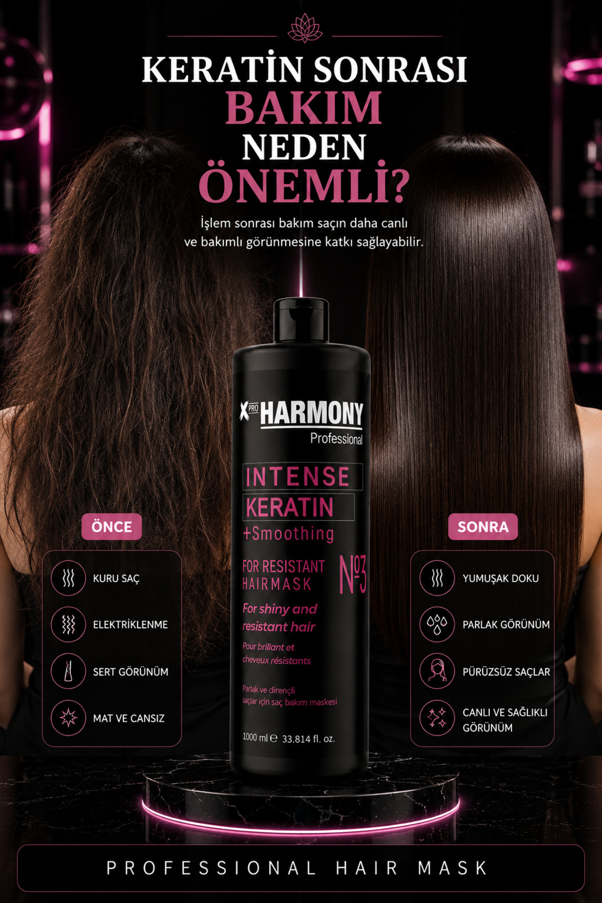 İntense Keratin No 3 Smoothing Hair Mask Maske 1000ml — XPH-8682887911345 — تصویر 2 از 8