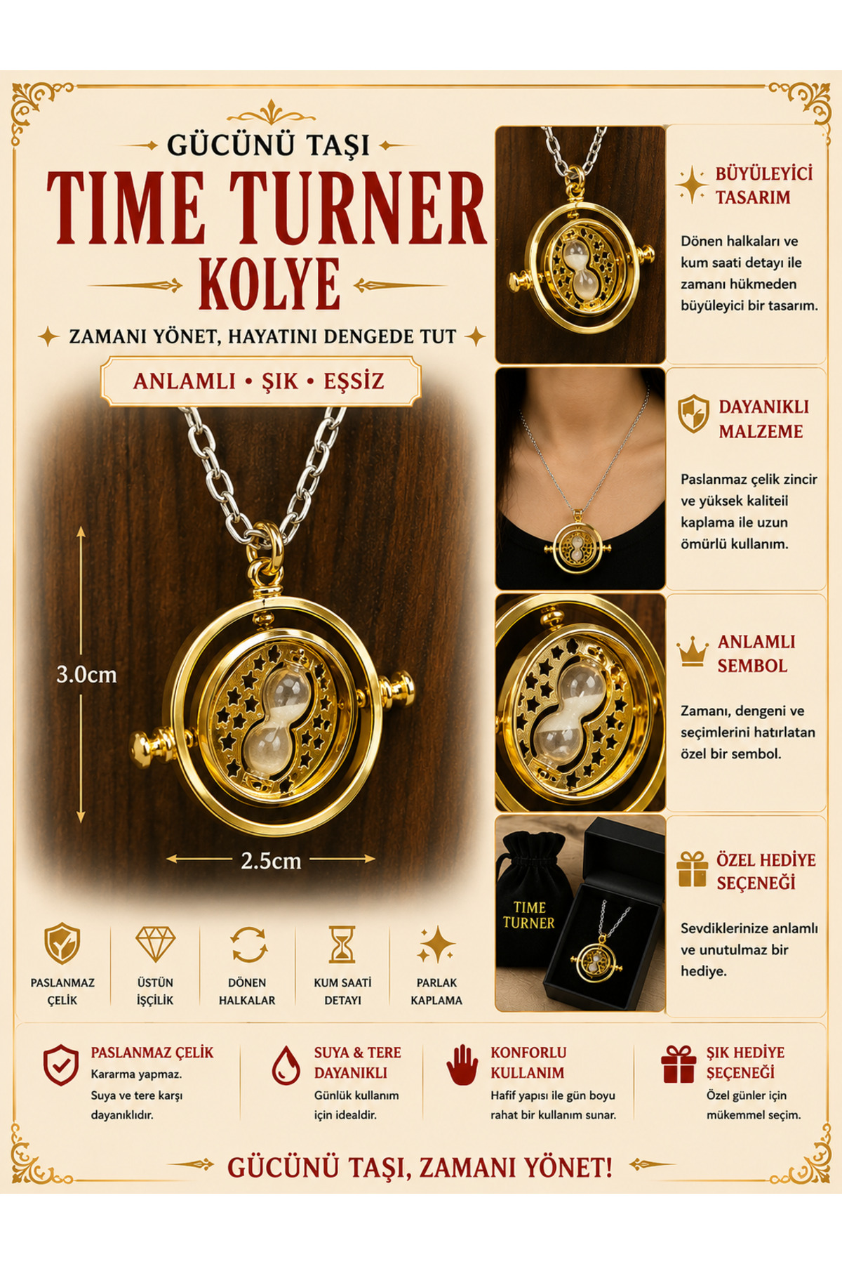 FG KONNİCHİWA Harry Potter Hermione Time Turner Glas Necklace Kolye Oyuncaklar Anahtarlık Küpe Zaman Değiştirici