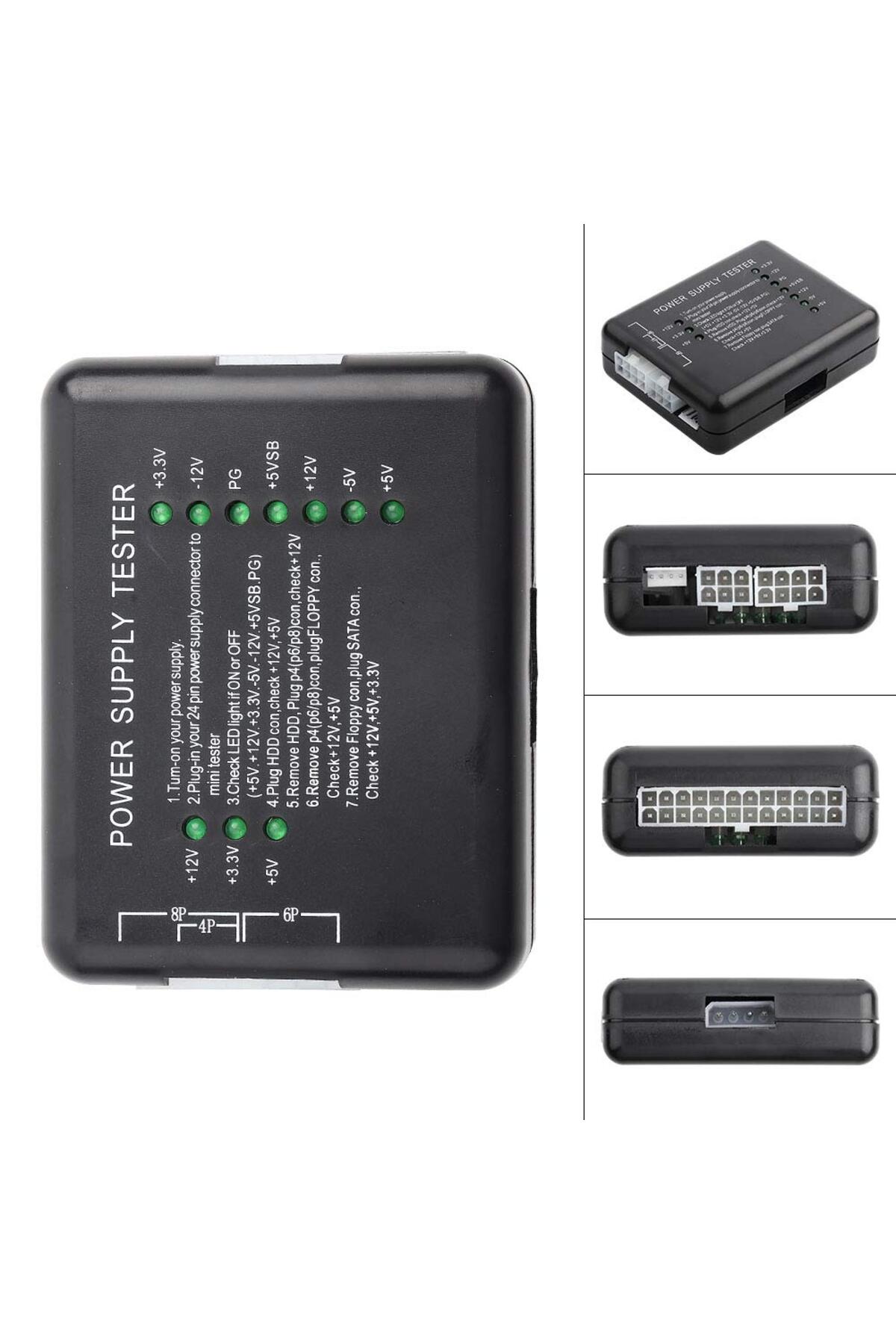 Power Supply Tester - Bilgisayar Güç Kaynağı Test Cihazı Power Test Aleti 24 Pin, SATA, HDD, IDE, Floppy, Voltaj Ölçer 12V 5V 3.3V Led Göstergeli Masaüstü PC PSU Arıza Tespit Modülü Siyah