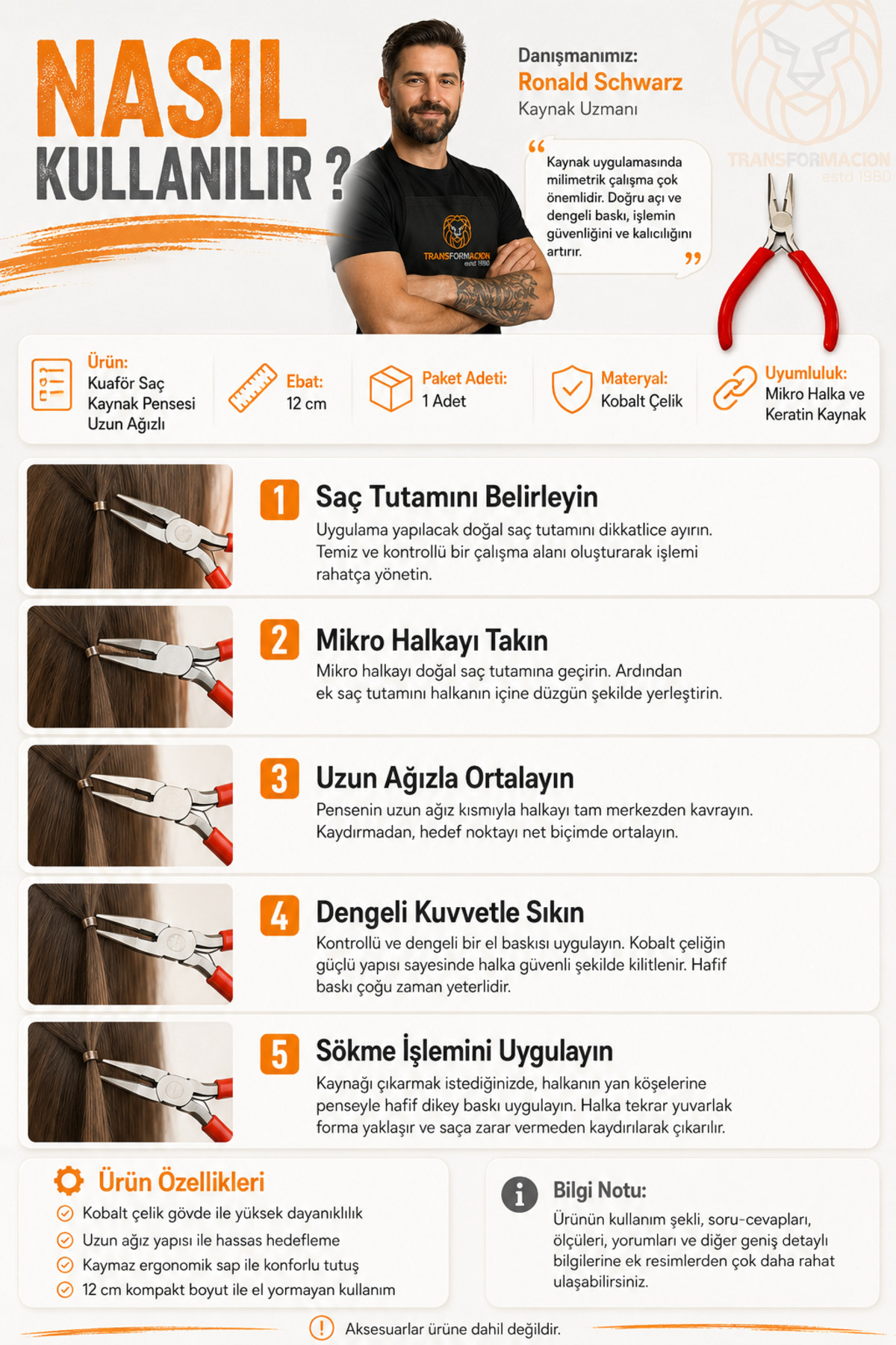 Transformacion Kuaför Saç Kaynak Pensesi Profesyonel Saç Kaynak Pensesi - Uzun Ağızlı Mikro ve Boncuk Kaynak Sıkıştırma Pensesi 721422 görsel 2