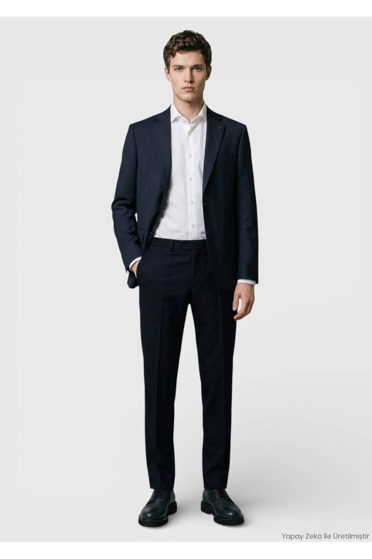 Ramsey Antrasit Çizgili Modern Fit %100 Yün Takım Elbise