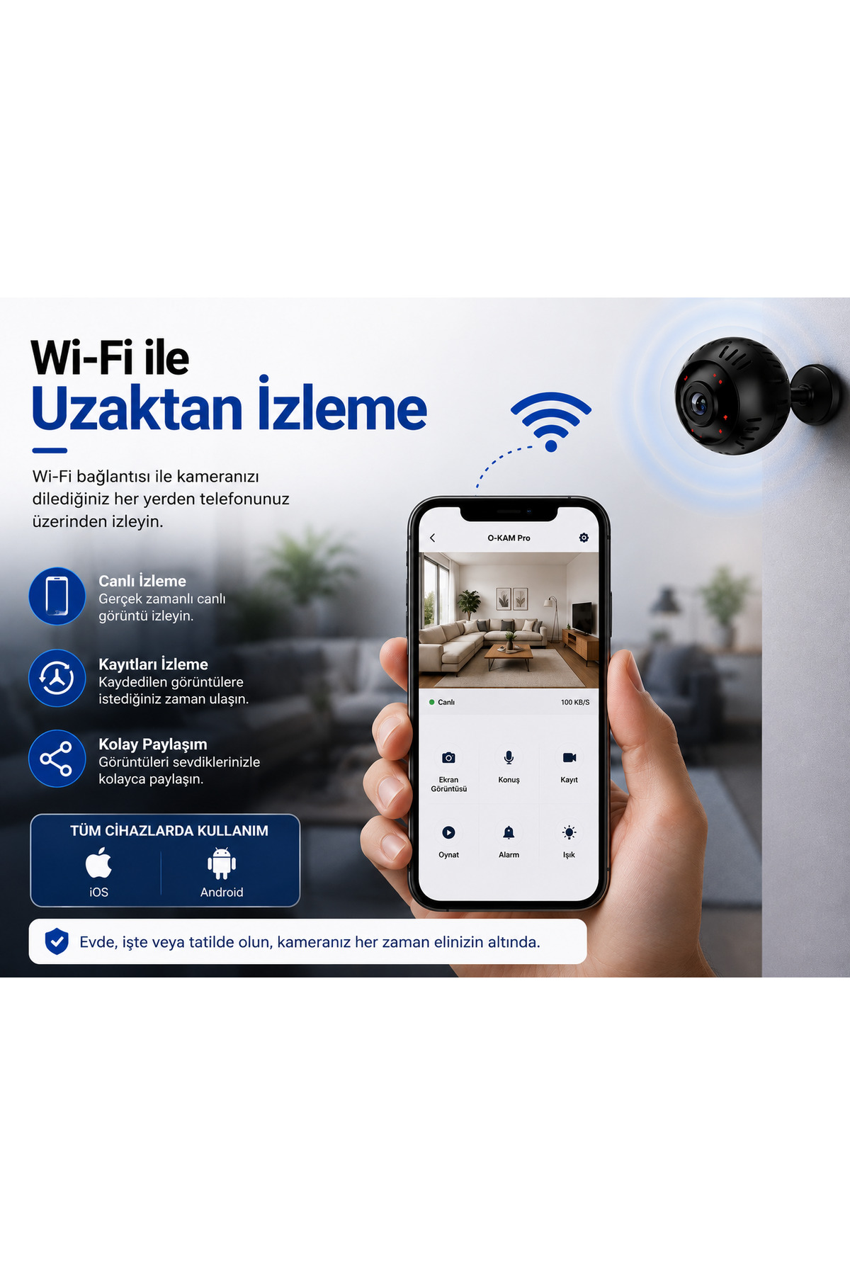 دوربین امنیتی مینی Wi-Fi | 1080P Full HD | زاویه دید وسیع | دید در شب | تشخیص حرکت | پشتیبانی از کارت SD 64GB