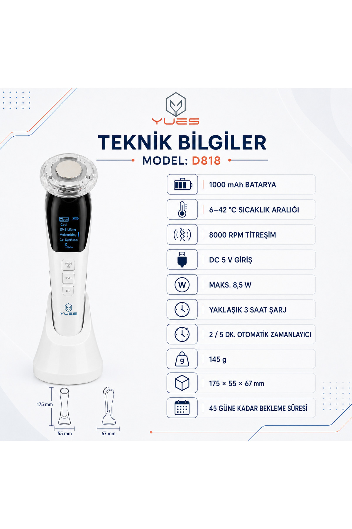 Akıllı Güzellik Robotu – 5 Mod, Sıcak/Soğuk Kompres, EMS Mikro Akım, Cilt Temizleme & Germe — سفید D818 — تصویر 3 از 9